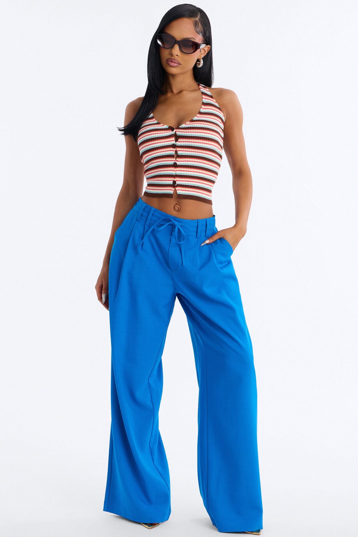 Cami Wide Leg Trouser Pant - Blue