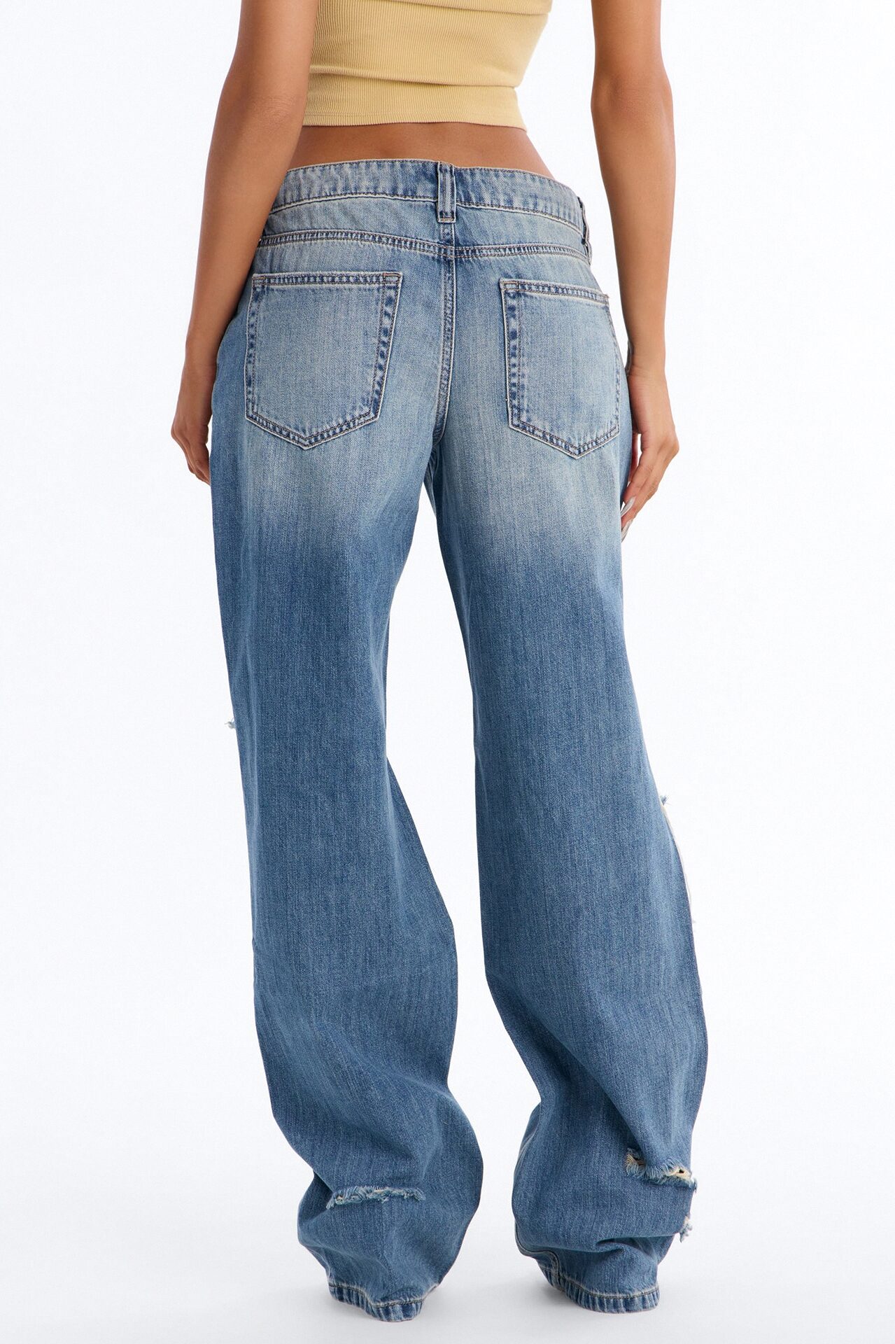Malibu Low Rise Ripped Wide Leg Jeans - Medium Wash