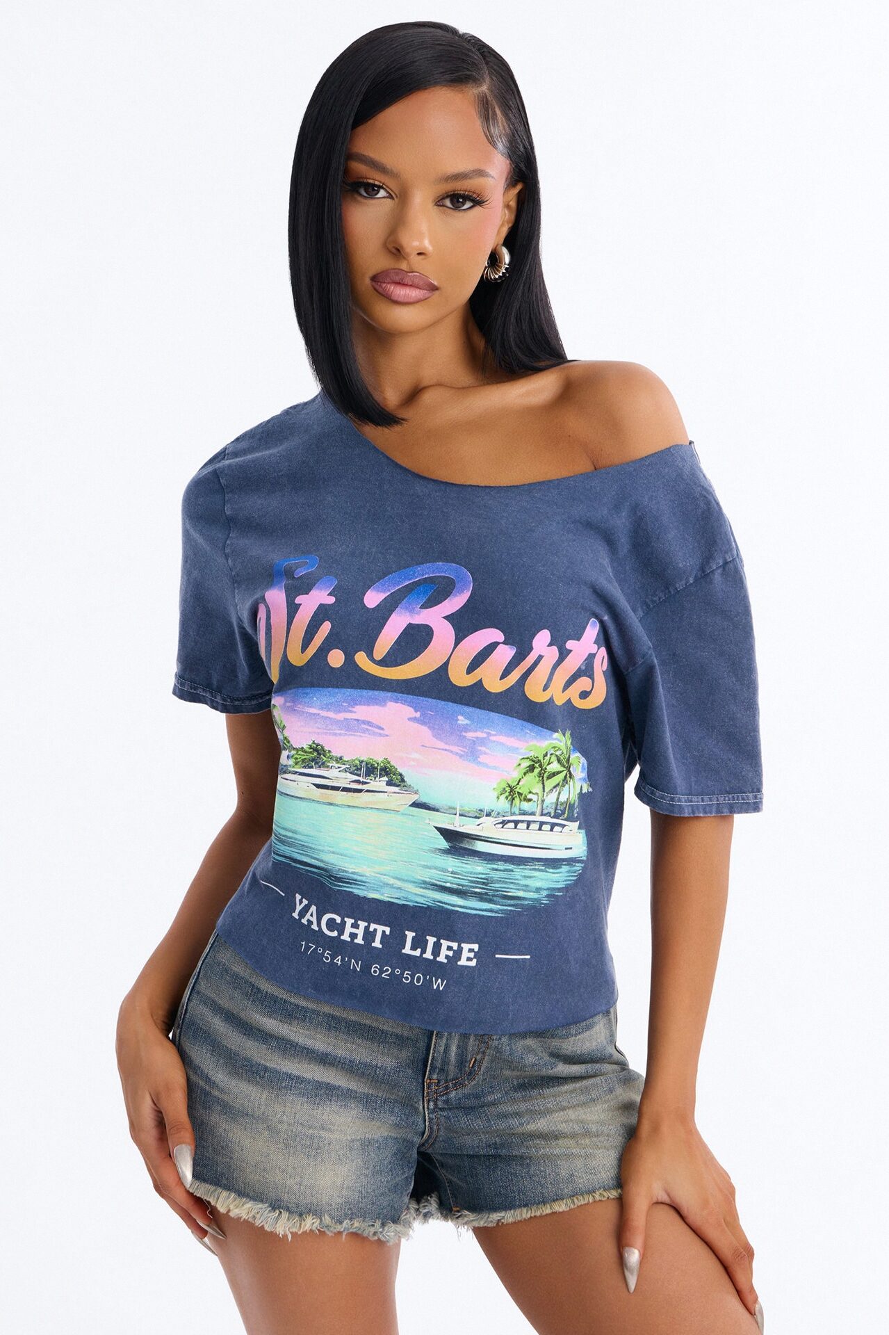 St. Barts Yacht Life Off Shoulder Top - Blue