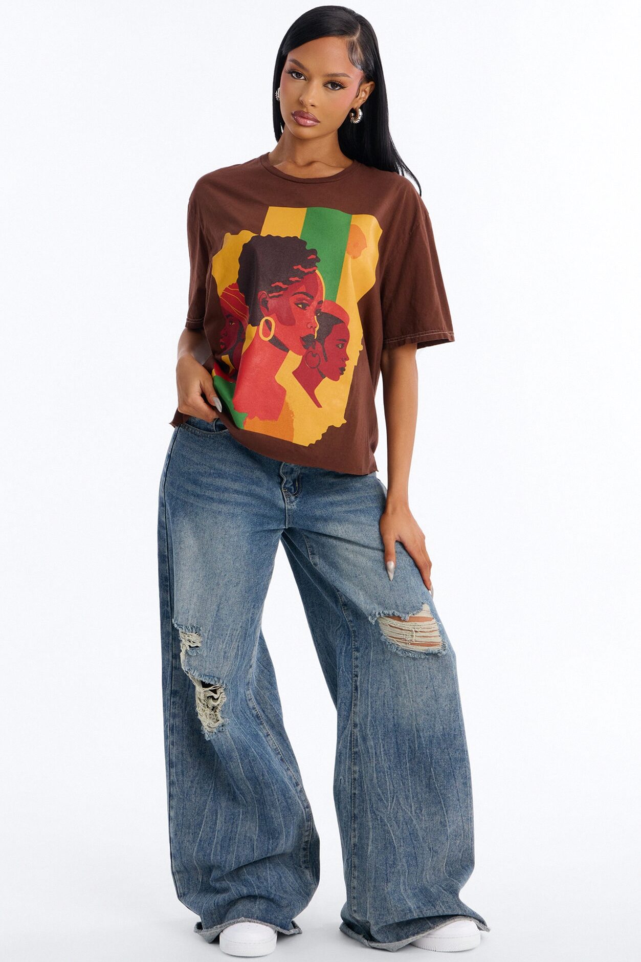 Women Love Oversized Tee - Brown