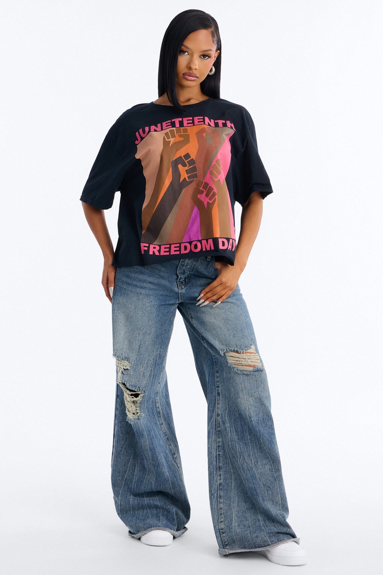 Freedom Day Hands Oversized Tee - Black