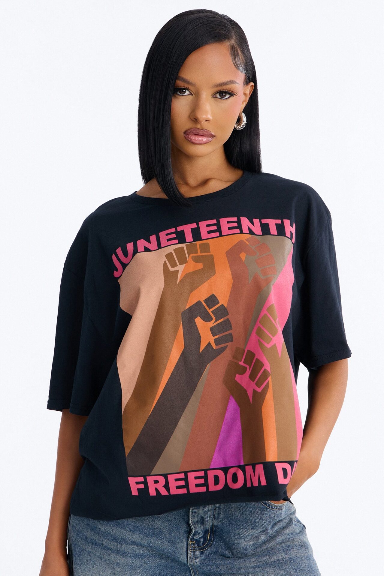 Freedom Day Hands Oversized Tee - Black