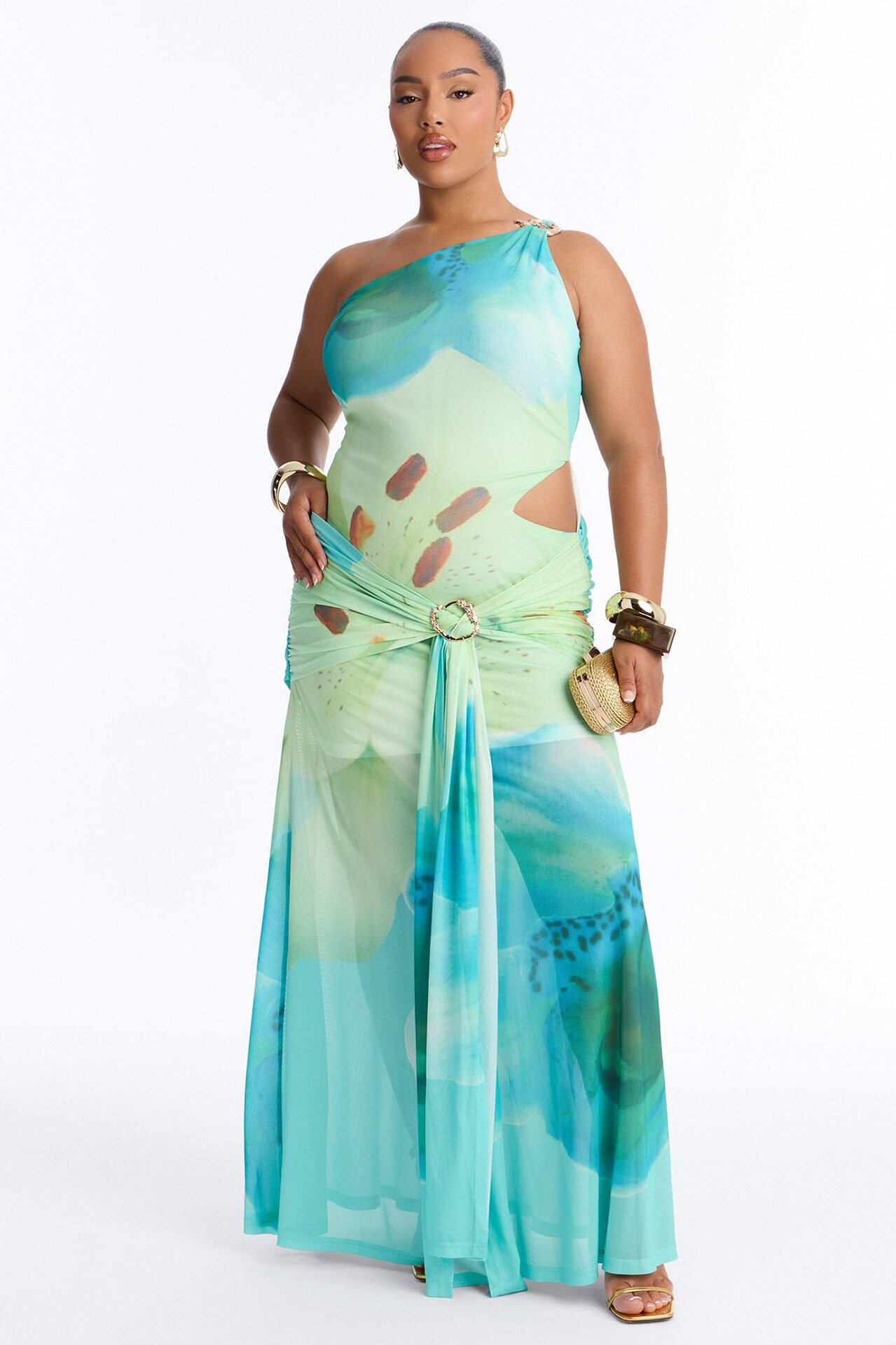 Odessa Mesh Maxi Dress - Aqua/Combo