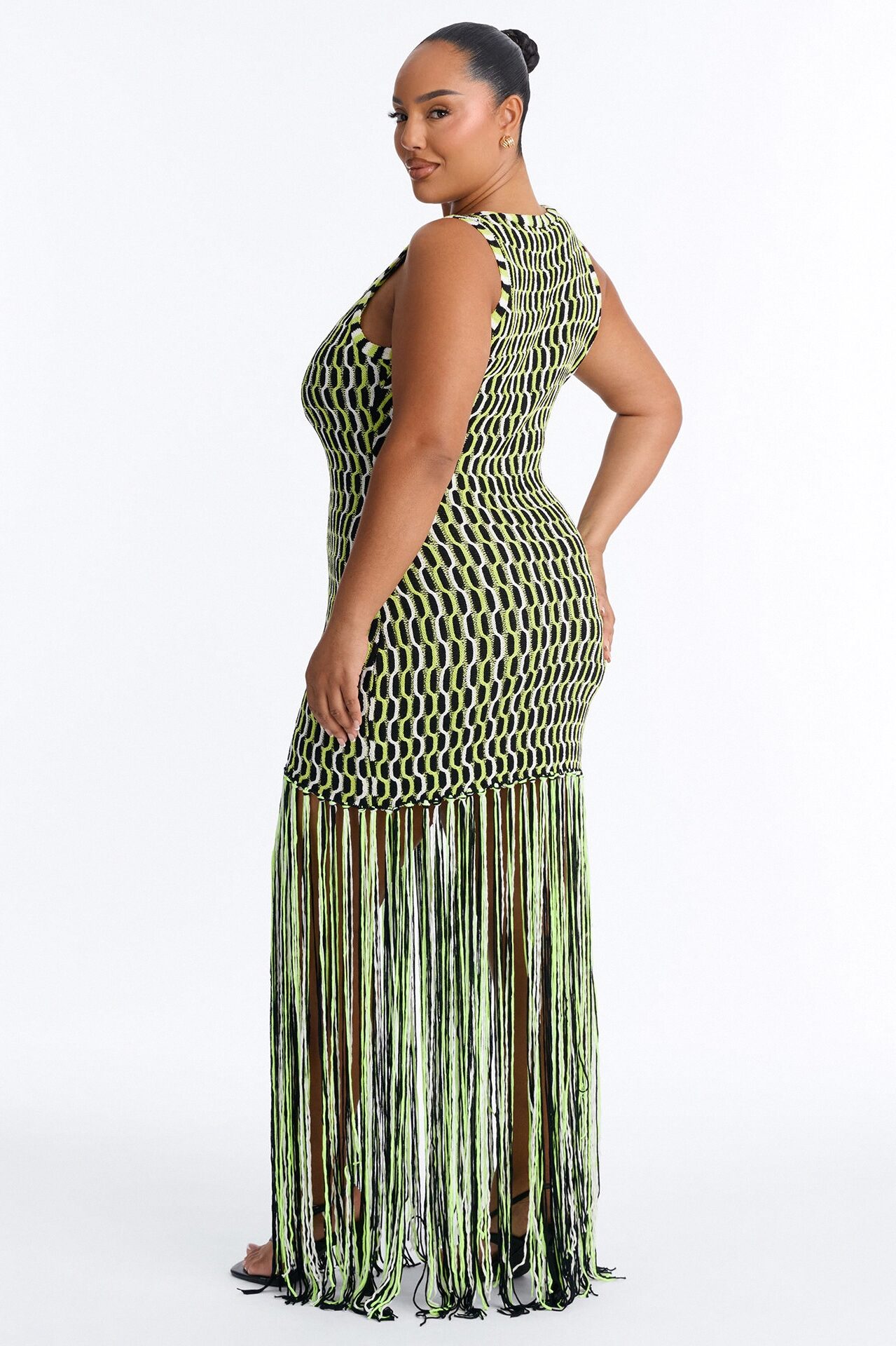 After Hours Fringe Sweater Maxi Dress - Green/combo