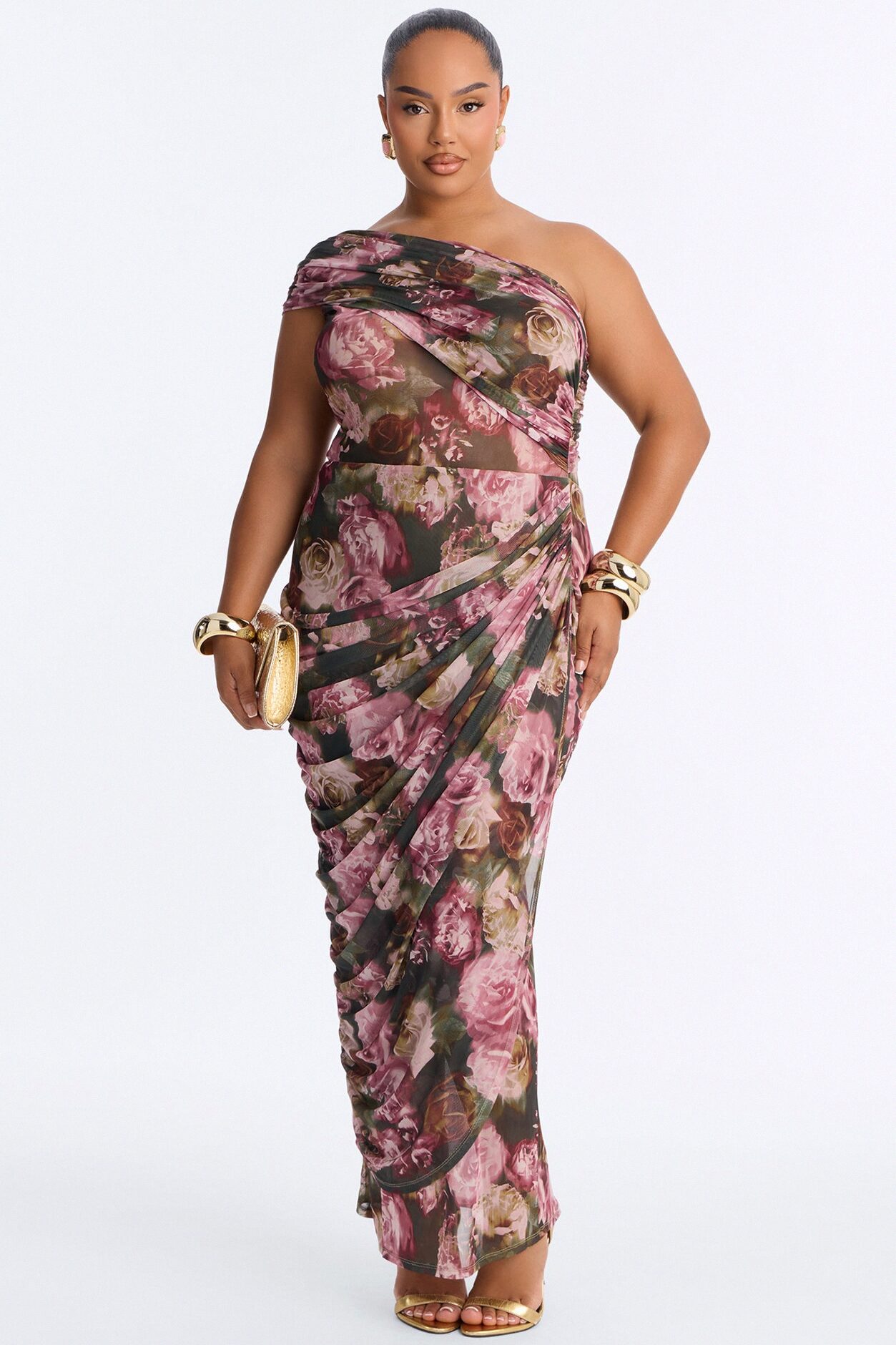 Lucy Floral Mesh Maxi Dress - Mauve/combo