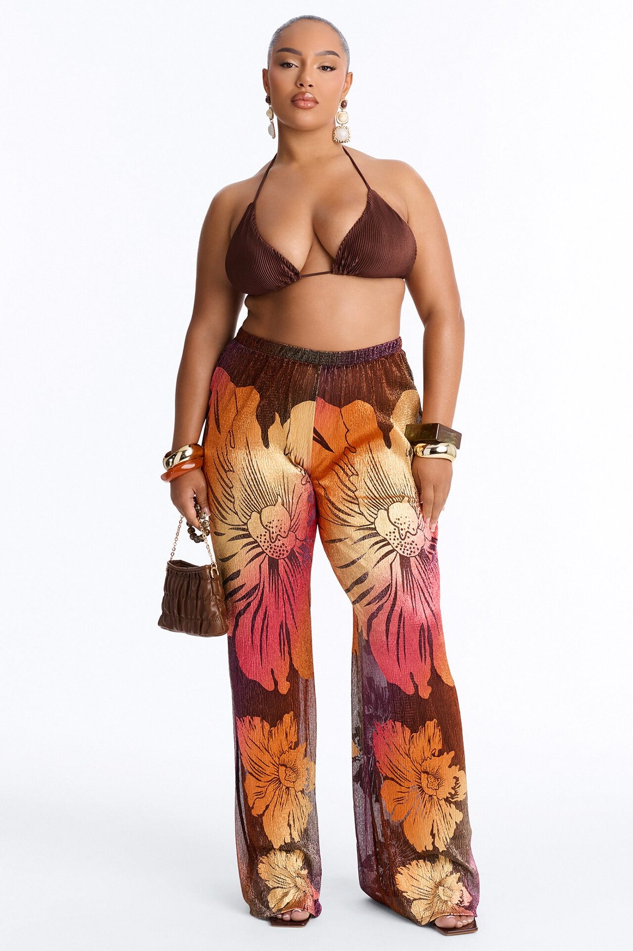 Addison Metallic Floral Wide Leg Pant - Rust/combo