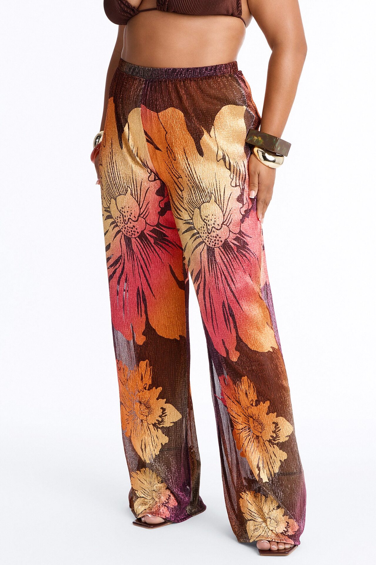Addison Metallic Floral Wide Leg Pant - Rust/combo