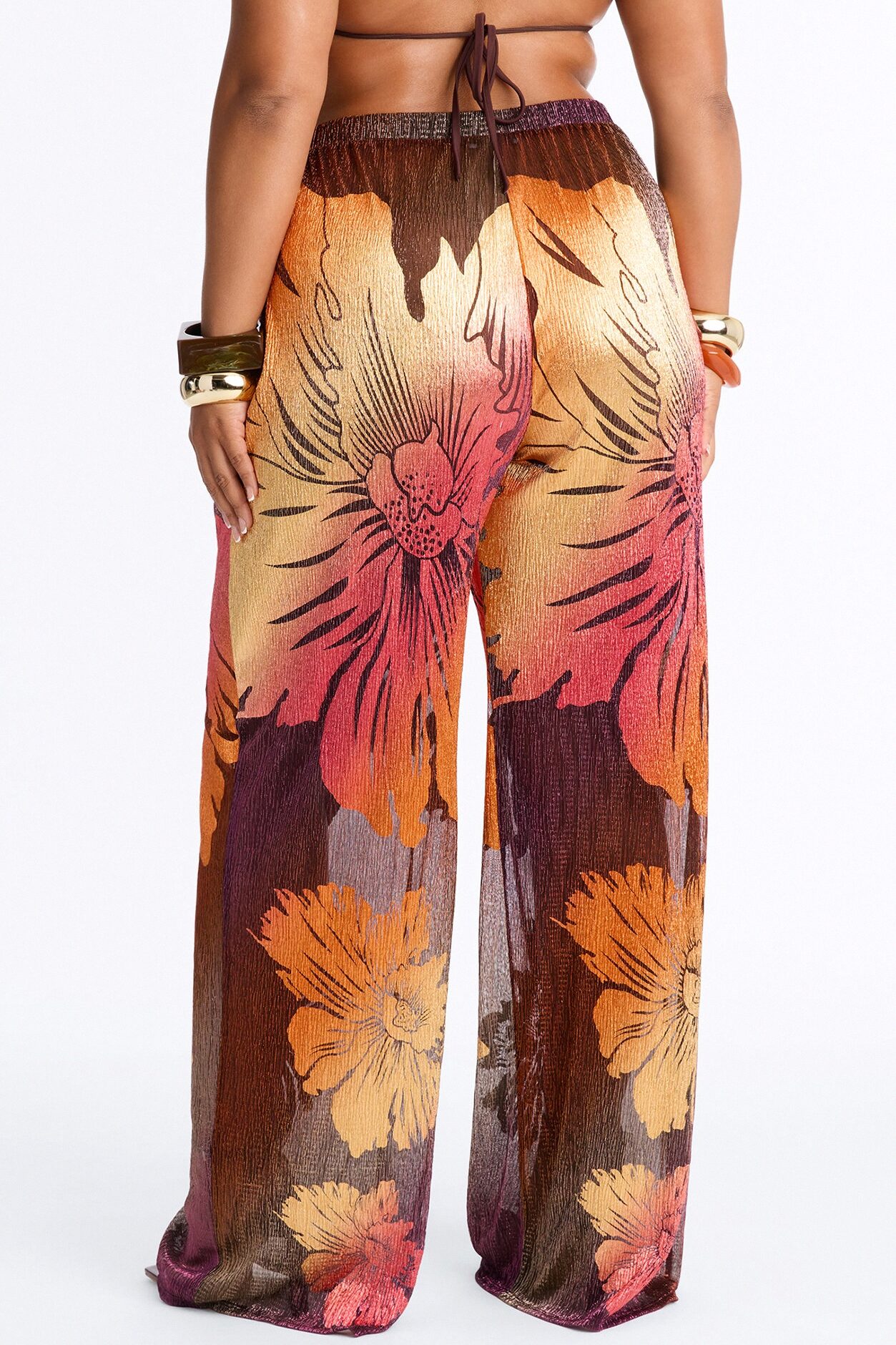 Addison Metallic Floral Wide Leg Pant - Rust/combo