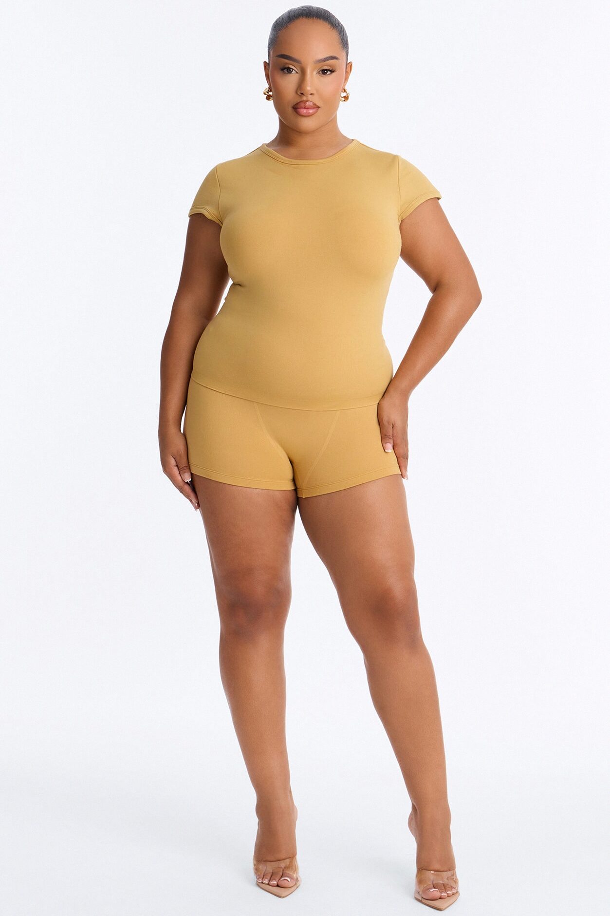 Seamless Smooth Double Lined Cap Sleeve Baby Tee - Honey