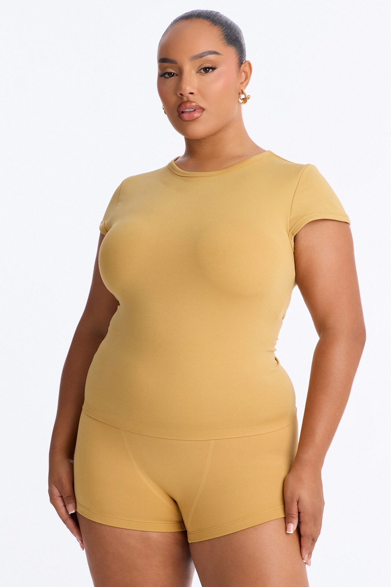 Seamless Smooth Double Lined Cap Sleeve Baby Tee - Honey