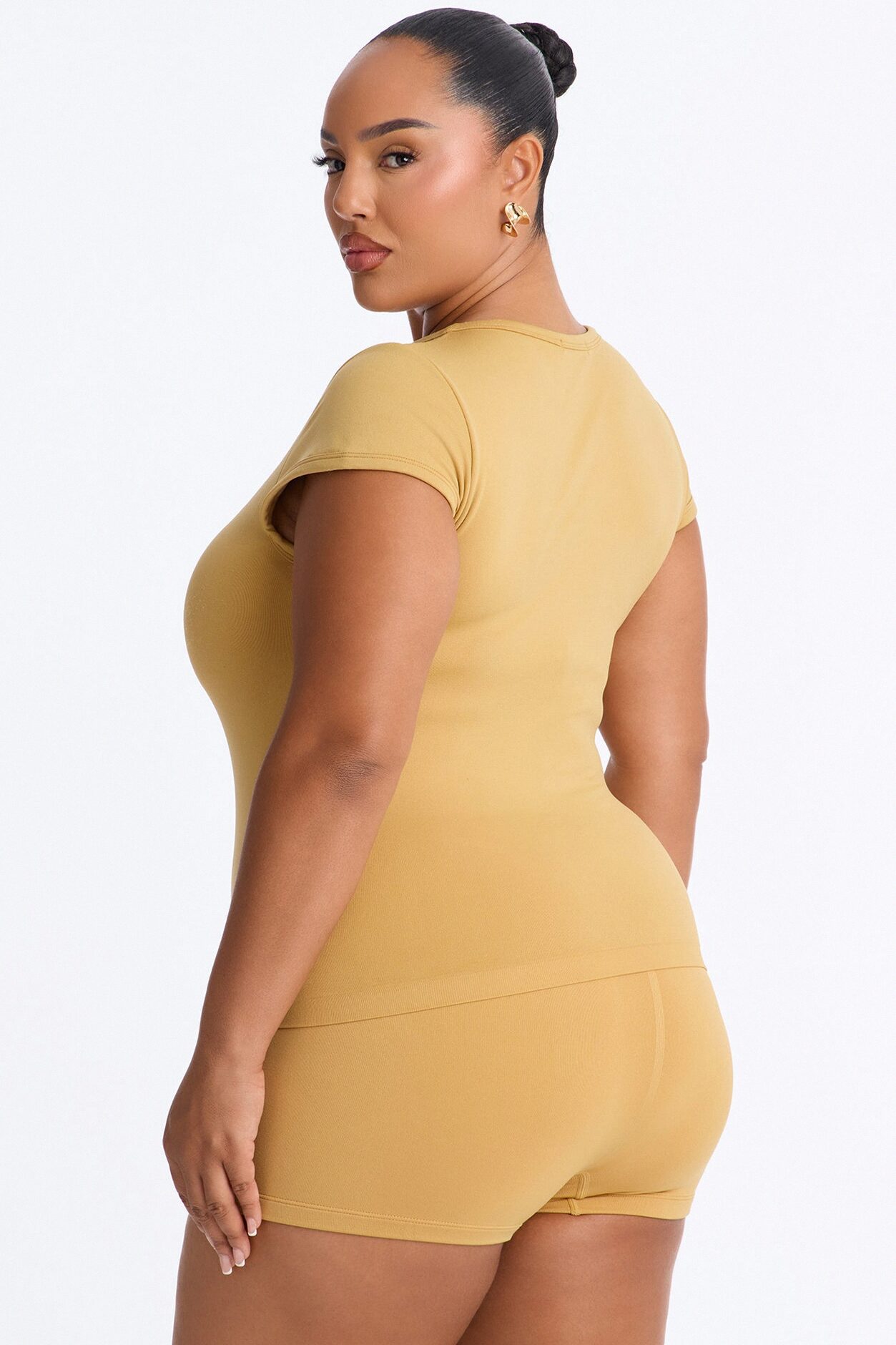 Seamless Smooth Double Lined Cap Sleeve Baby Tee - Honey