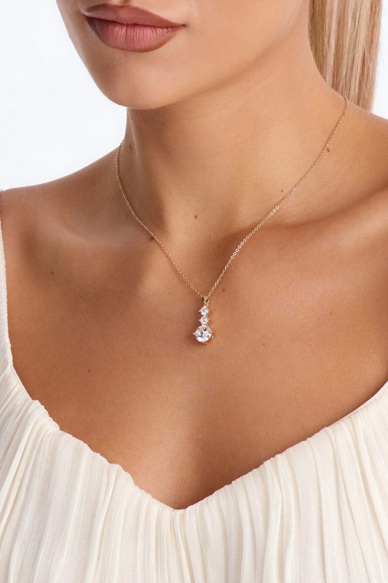 Cubic Zirconia Top Tier Necklace - Gold
