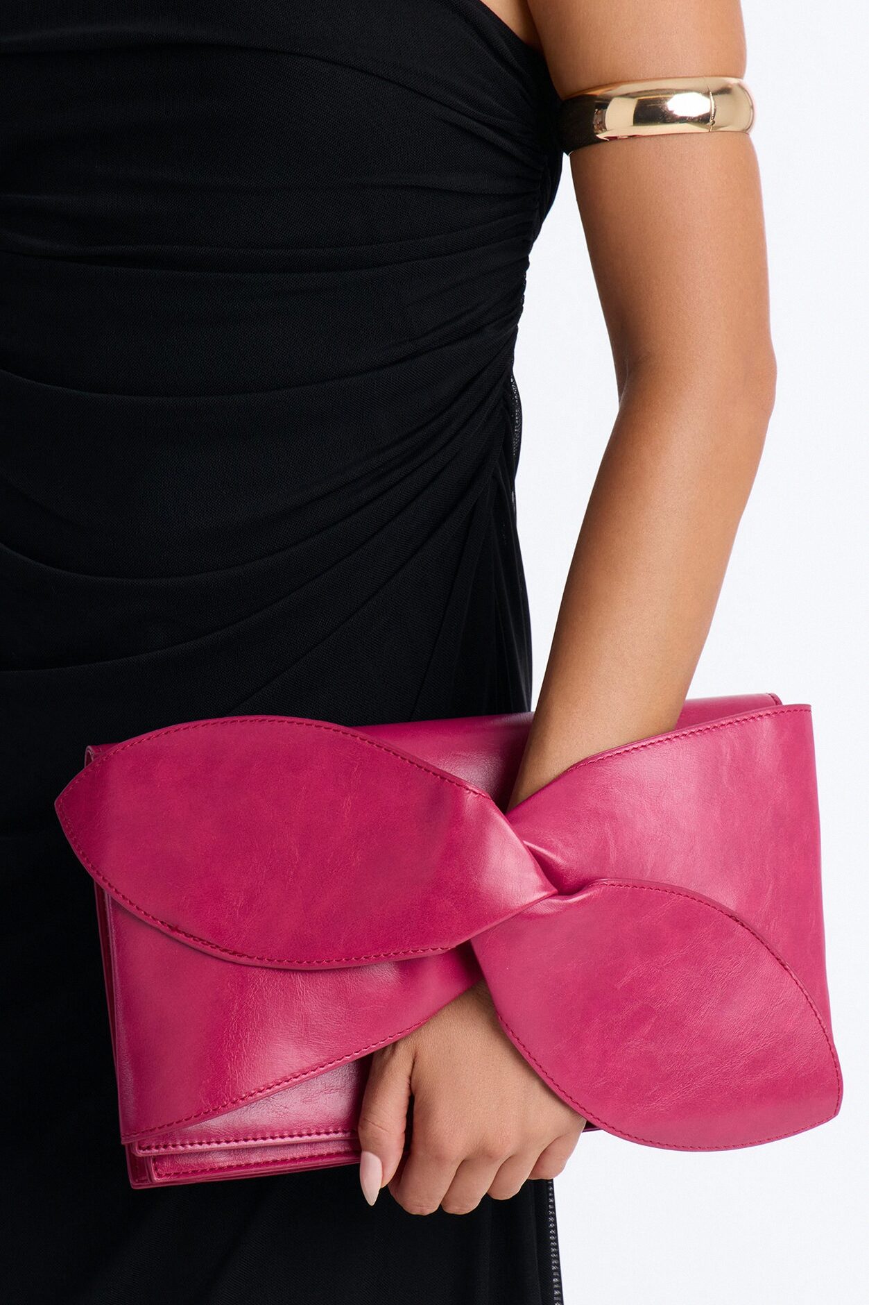 Knot Like Any Other Faux Leather Clutch - Fuchsia