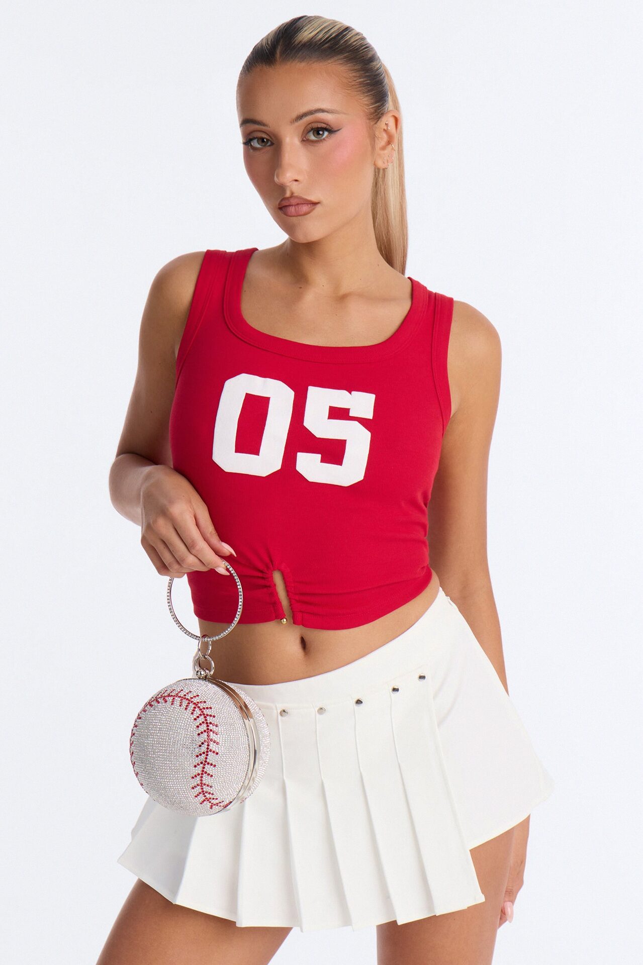 Home Run Rhinestone Clutch - Silver/Red
