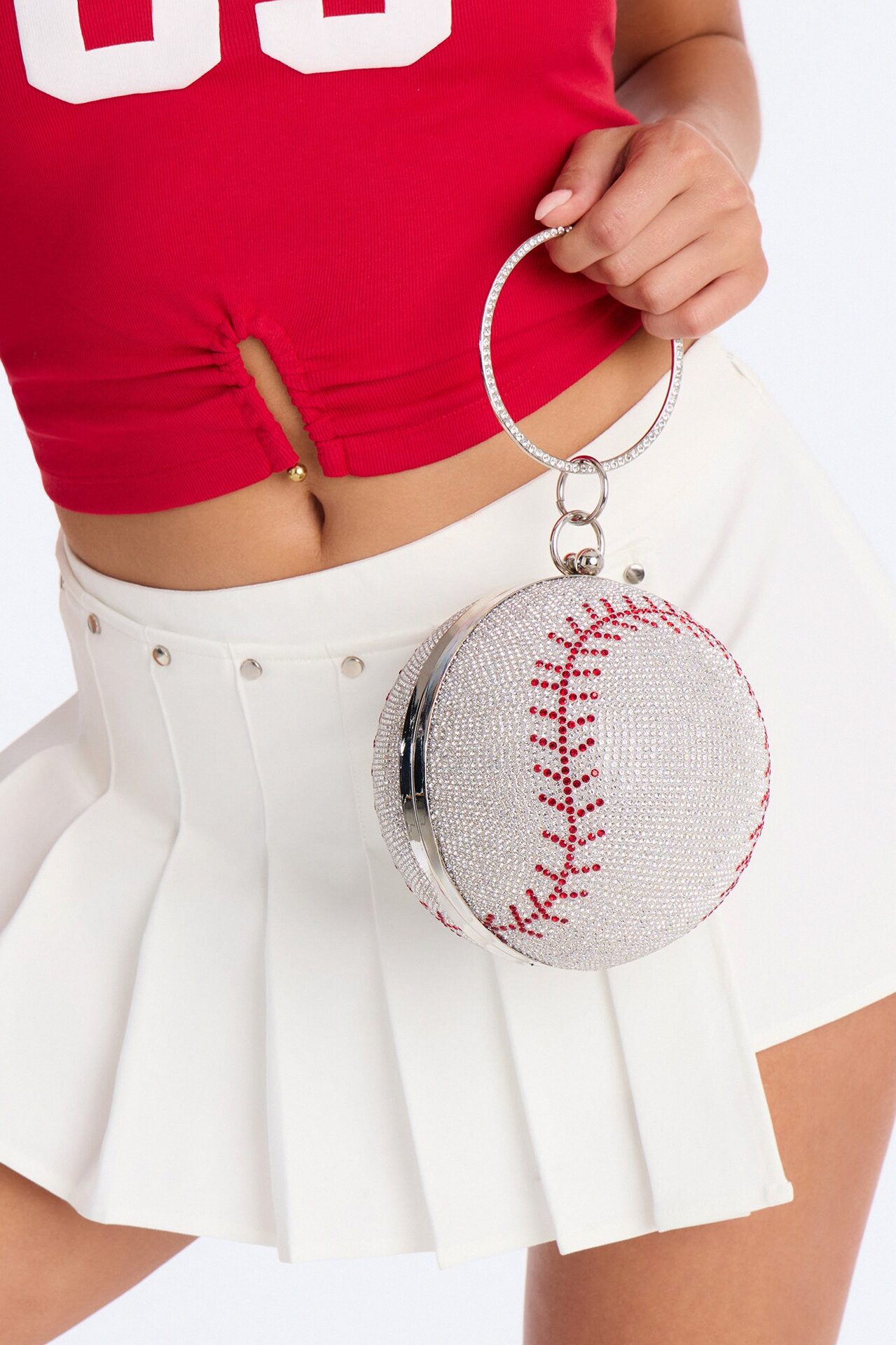 Home Run Rhinestone Clutch - Silver/Red