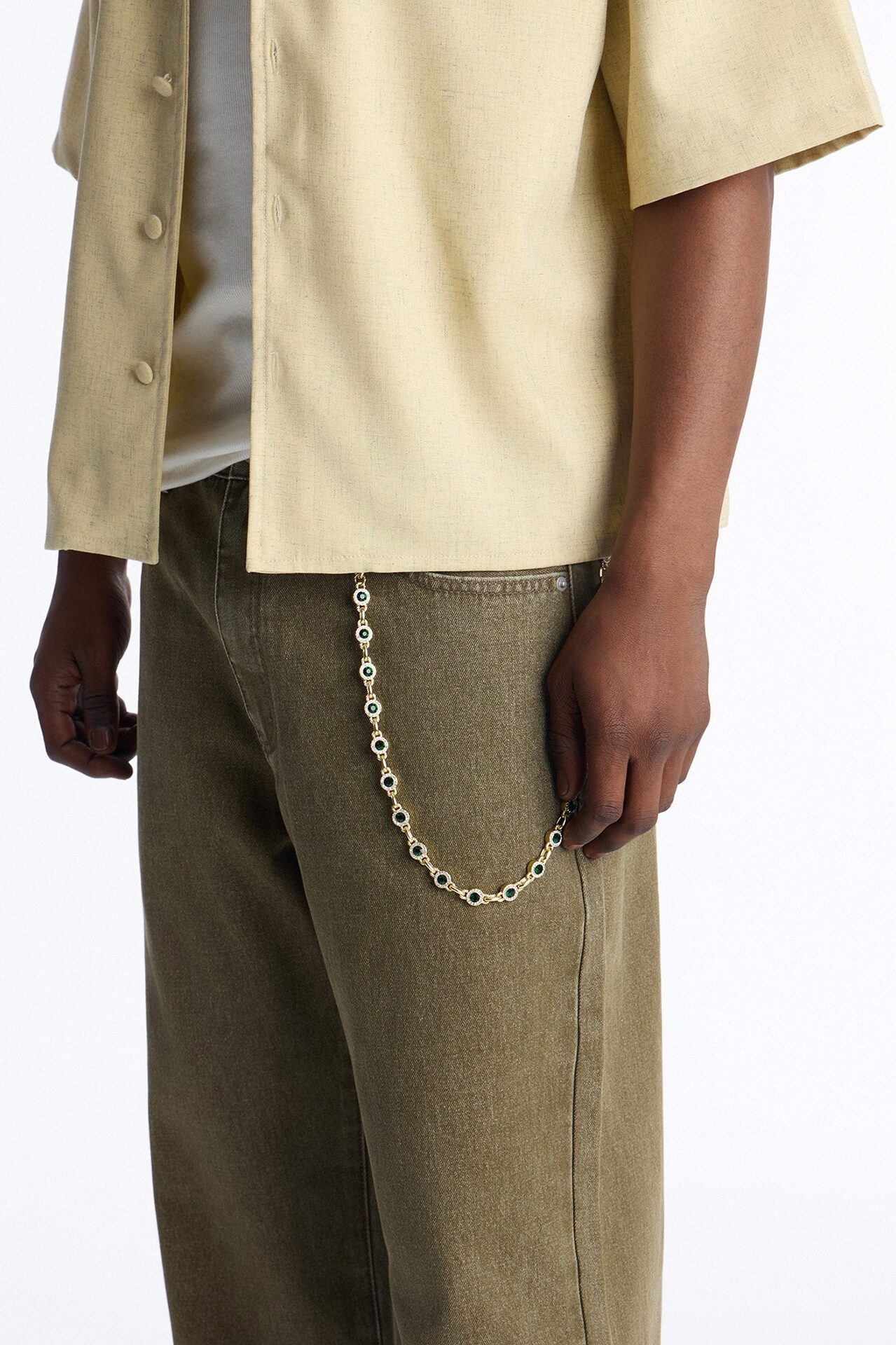 Iced Round Cluster Pant Chain - Gold