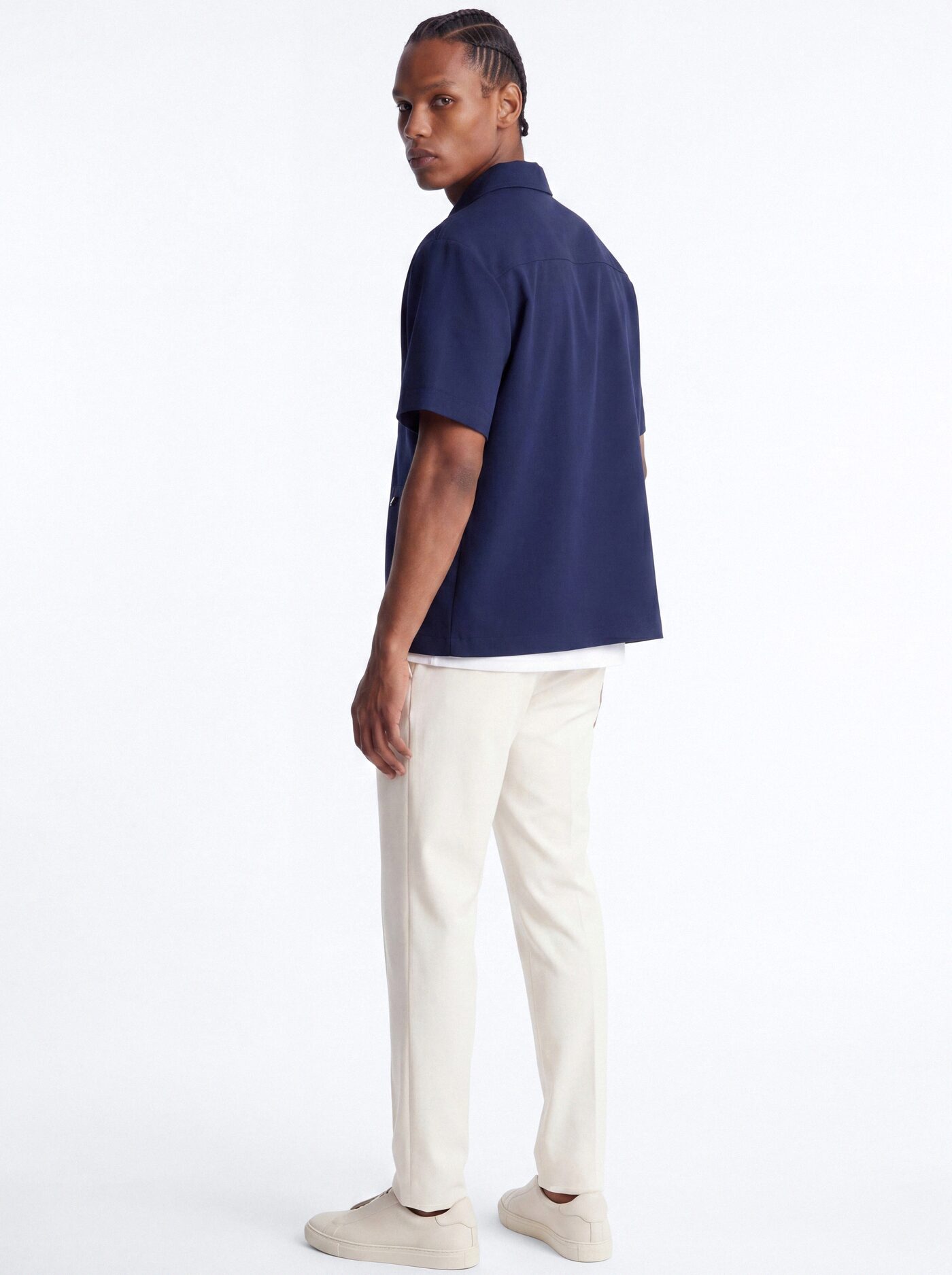 Modern Essential Short Sleeve Zip Collar Shirt - Navy
