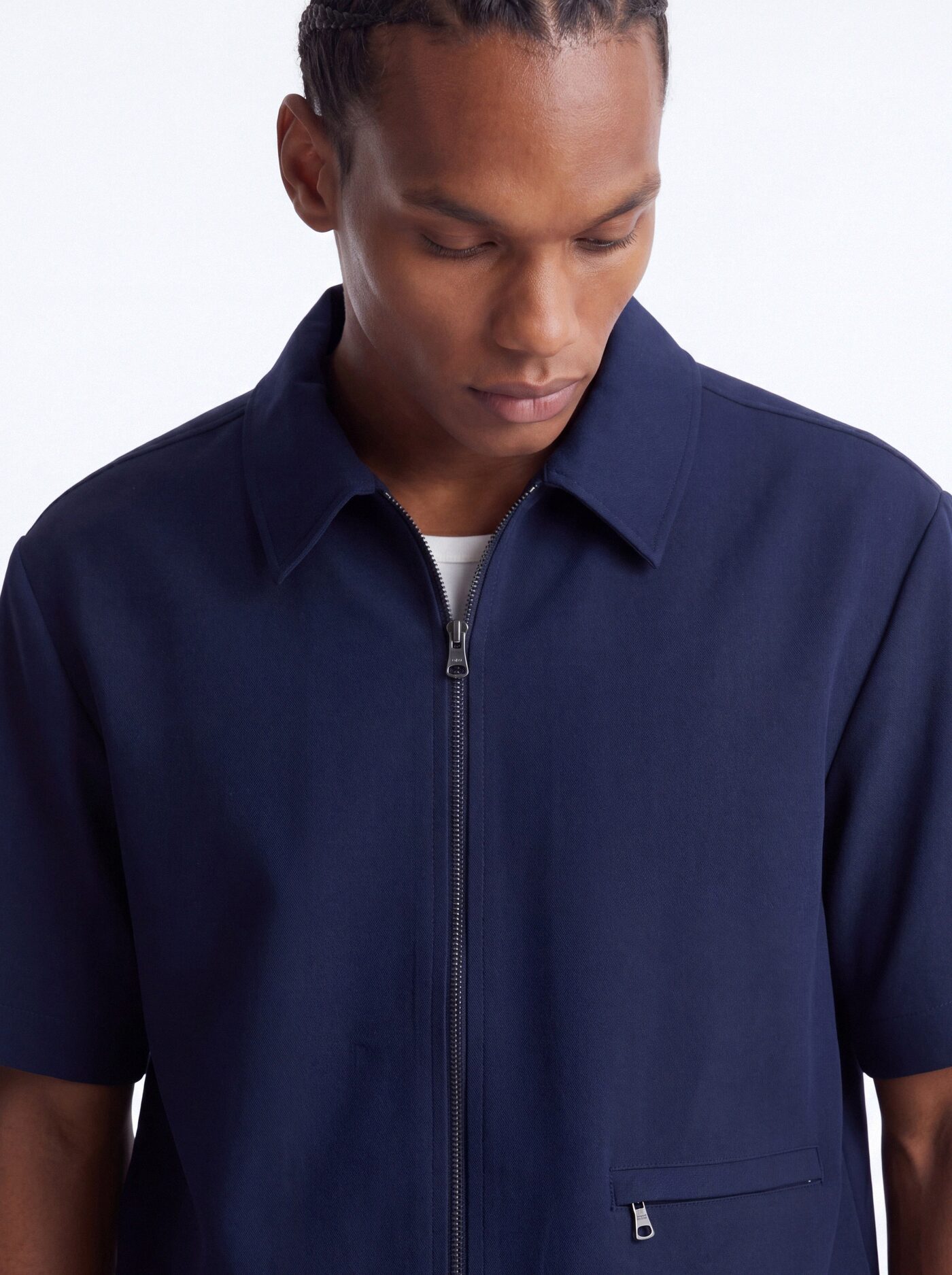 Modern Essential Short Sleeve Zip Collar Shirt - Navy