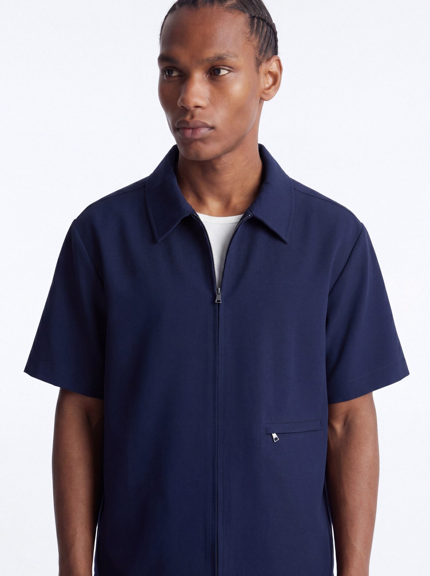 Modern Essential Short Sleeve Zip Collar Shirt - Navy