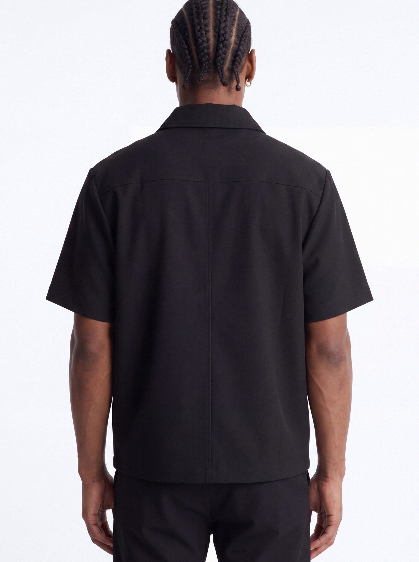 Modern Essential Short Sleeve Zip Collar Shirt - Black
