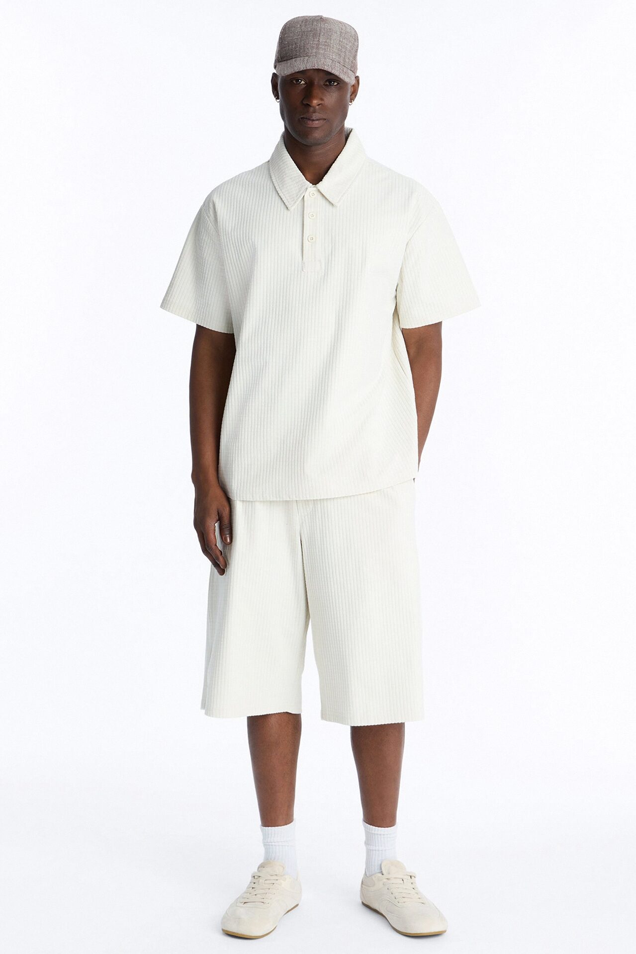 Terrance Textured Stripe Polo - Cream