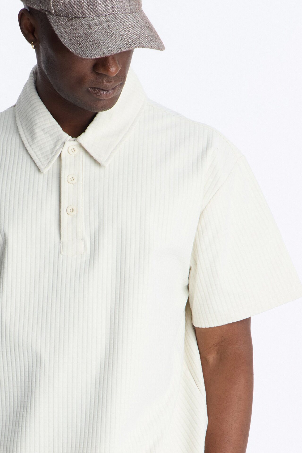 Terrance Textured Stripe Polo - Cream