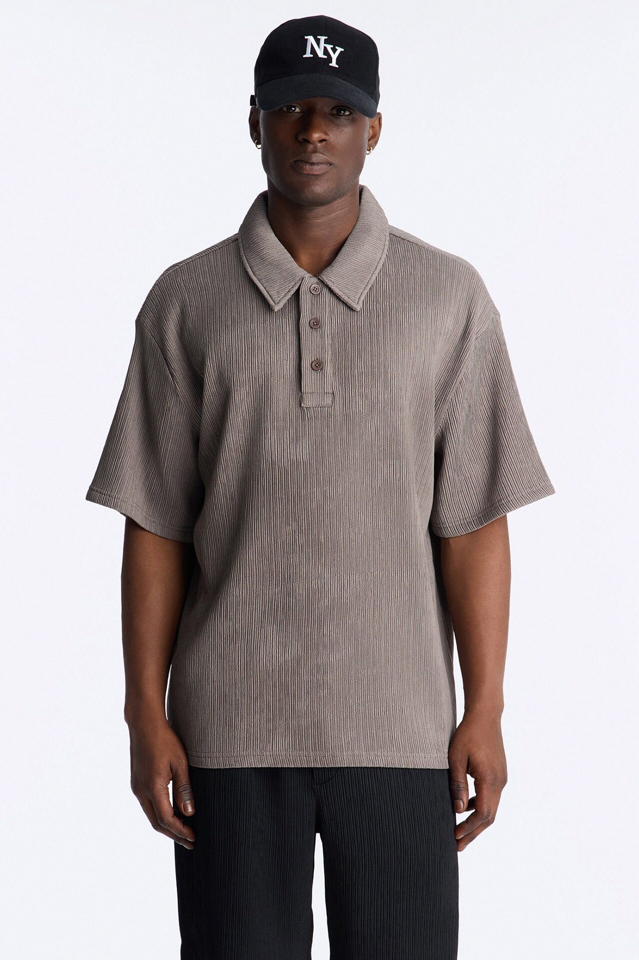 Pure Form Plisse Polo - Brown
