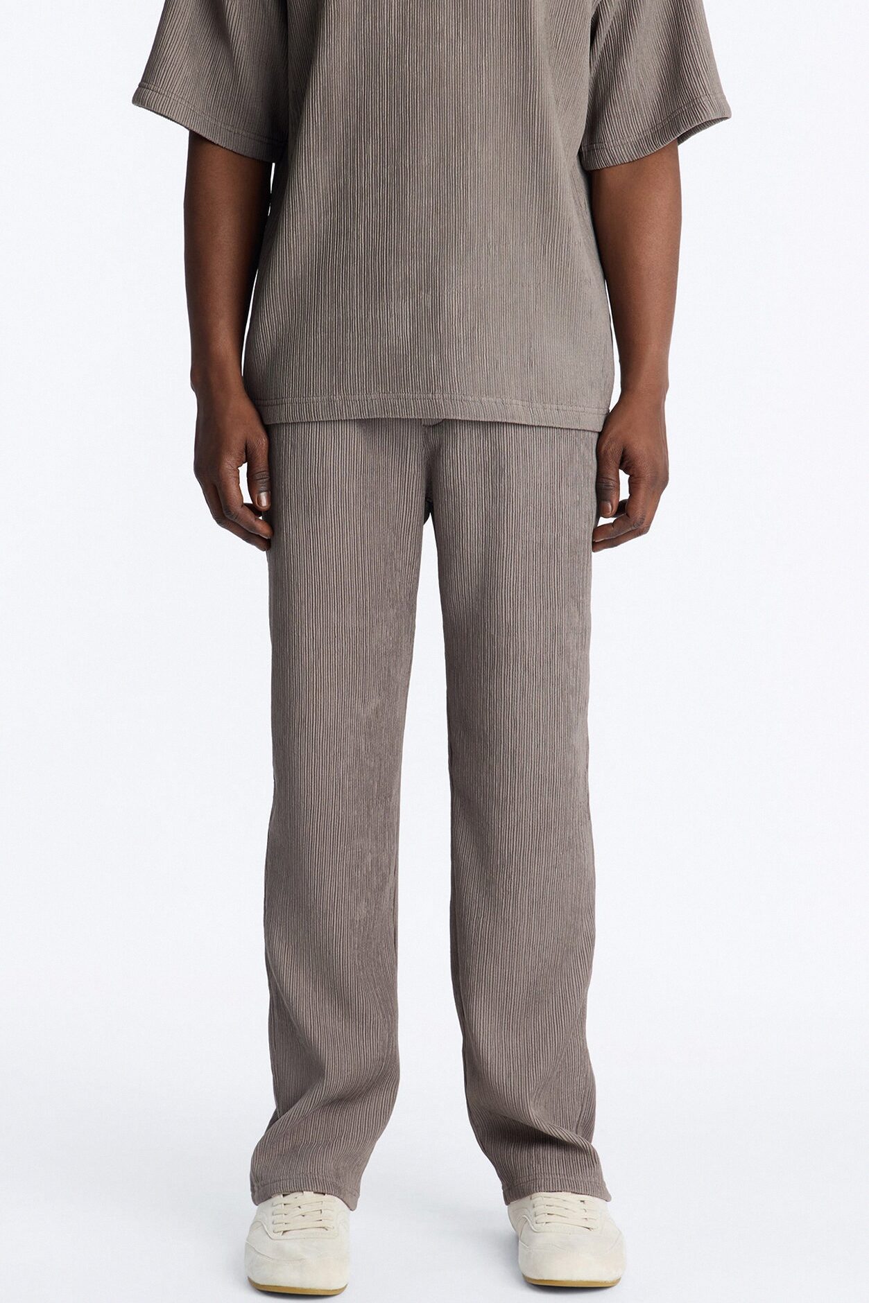 Pure Form Plisse Straight Leg Pant - Brown