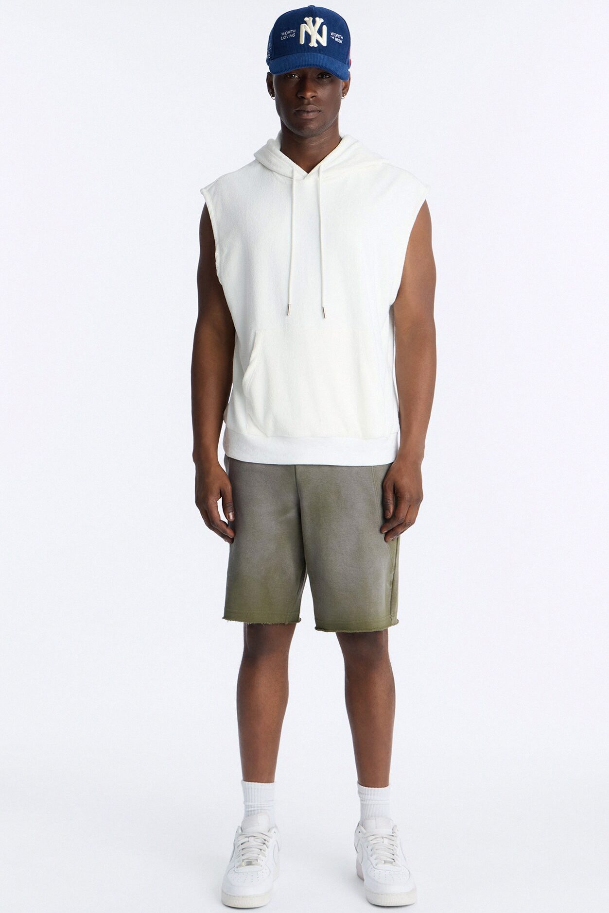Classic Terry Cloth Sleeveless Hoodie - White