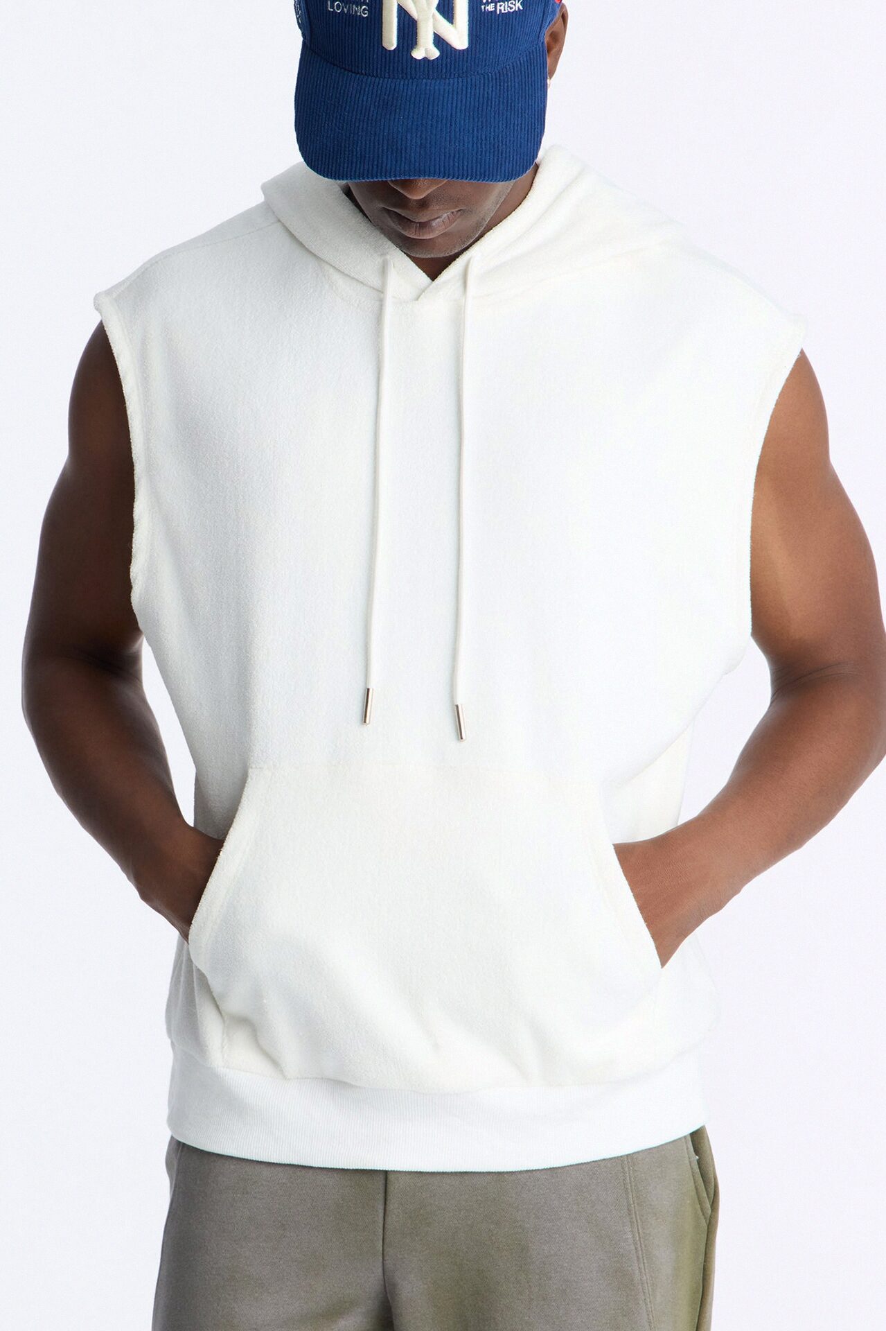 Classic Terry Cloth Sleeveless Hoodie - White