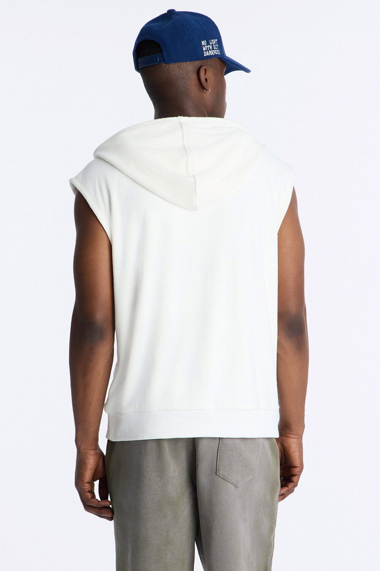 Classic Terry Cloth Sleeveless Hoodie - White