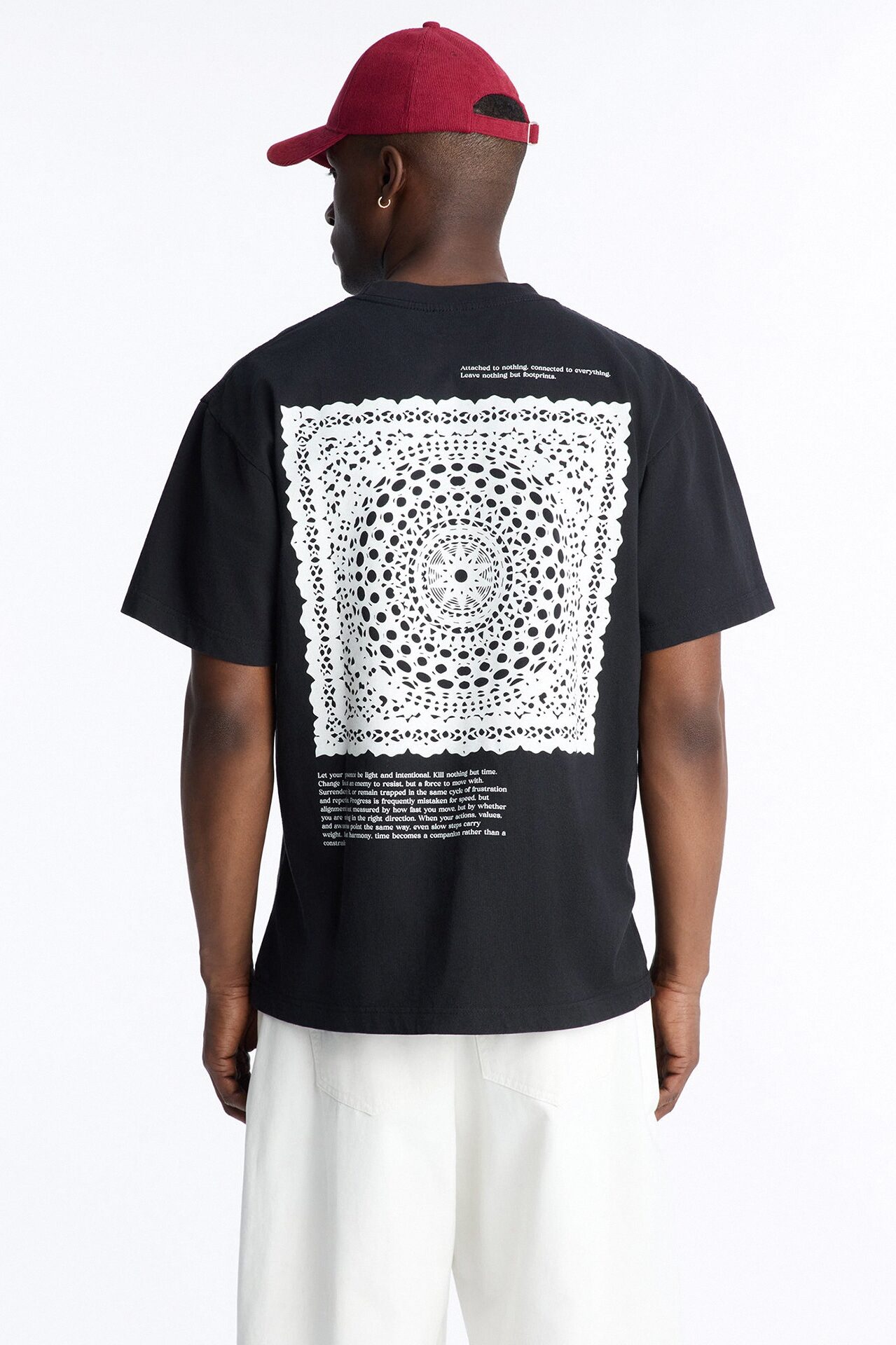 Crochet Print Heavyweight Oversized Short Sleeve Tee - Black