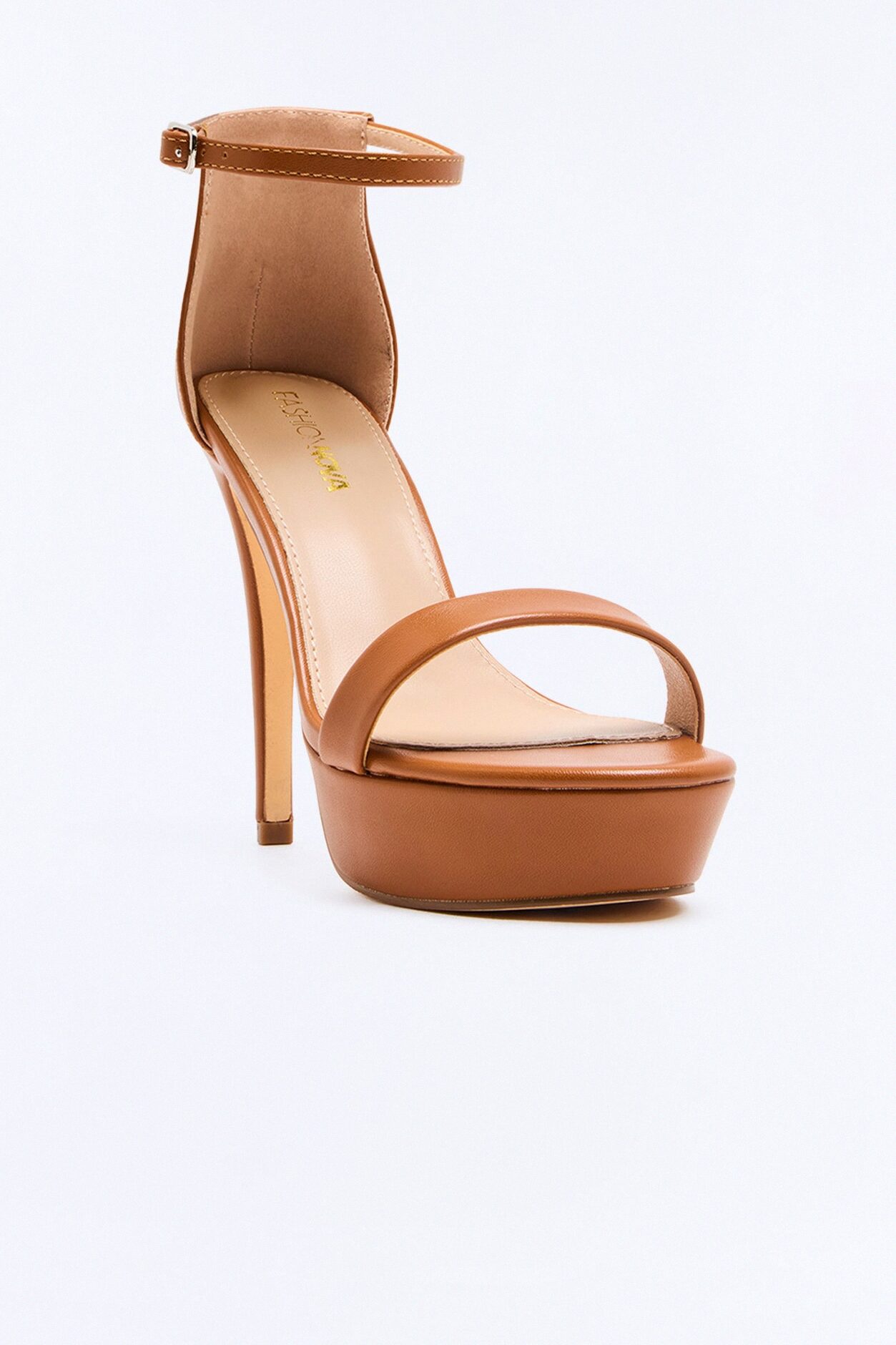 Azura Platform Ankle Strap Heels - Cognac