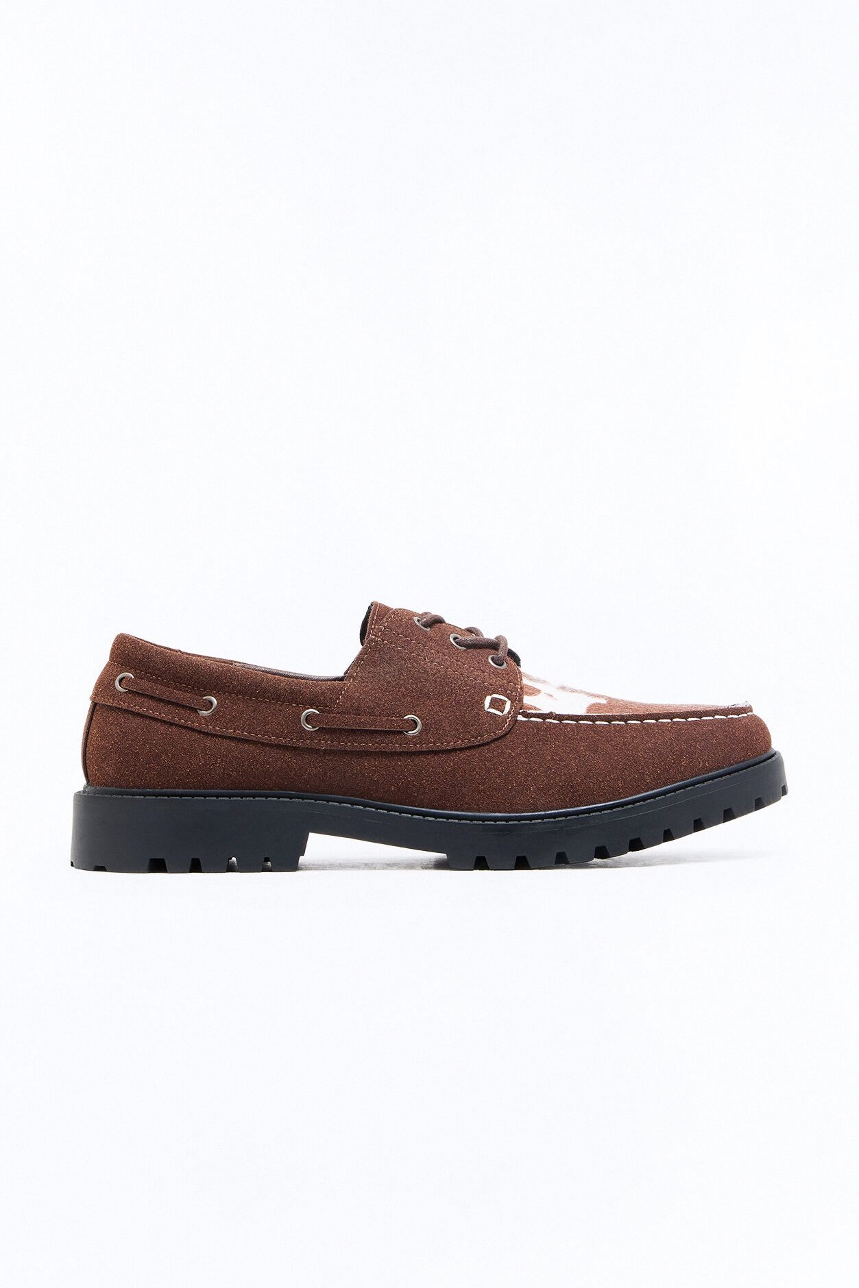 Faux Suede Cow Print Chunky Loafer - Brown