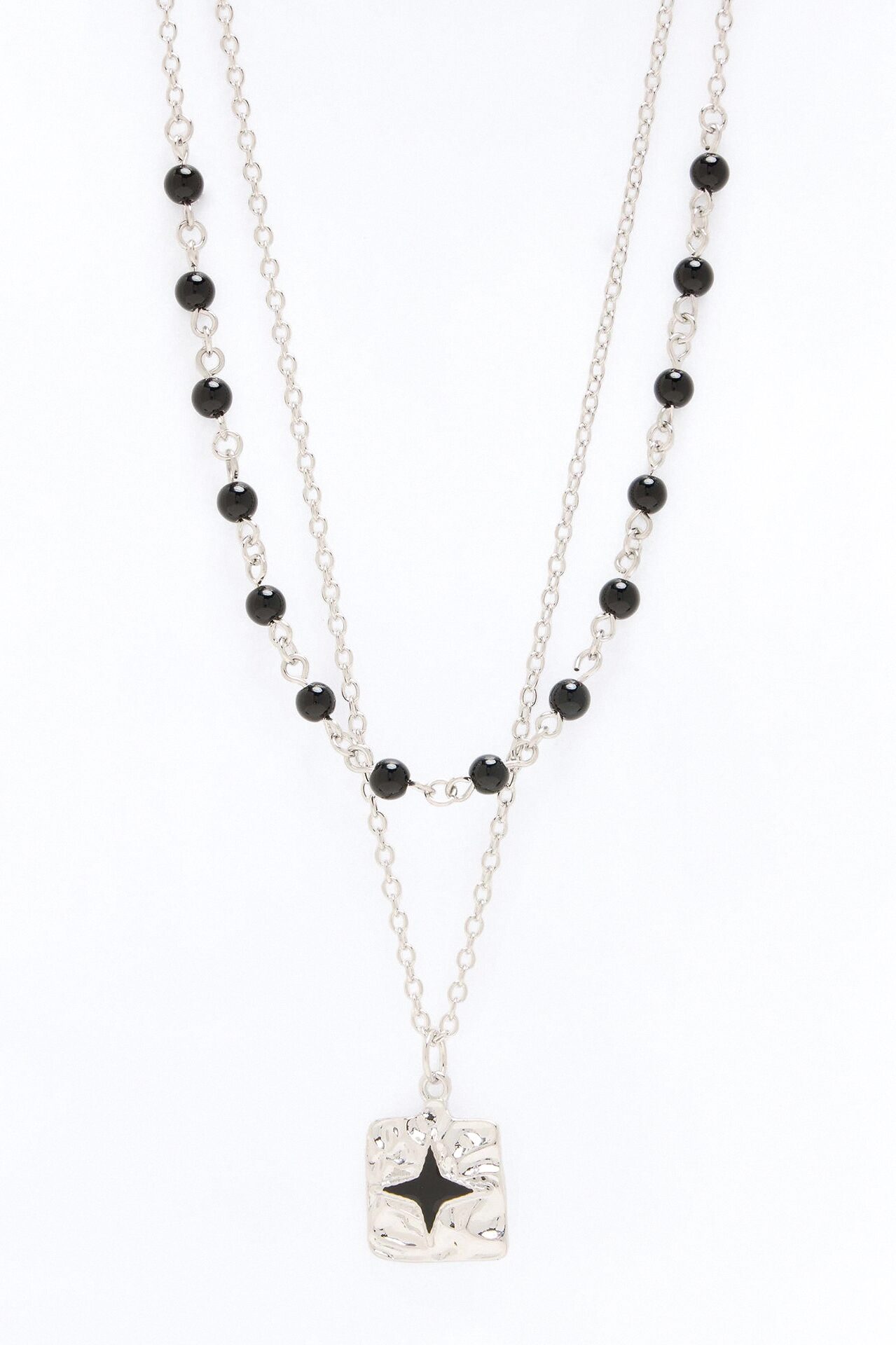 Dark Star Beaded Chain Necklace Set - Silver