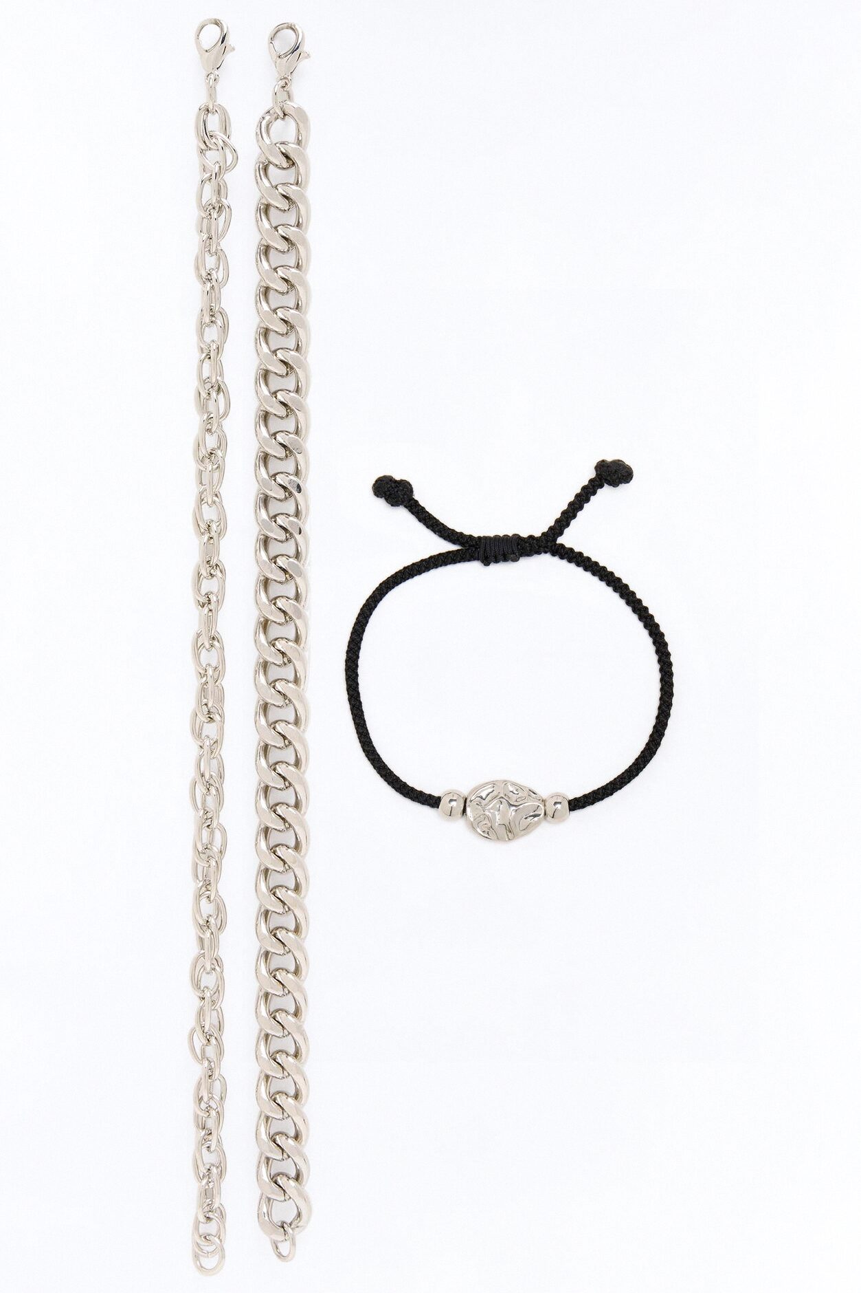 Liquid Metal Cord Bracelet Set - Silver