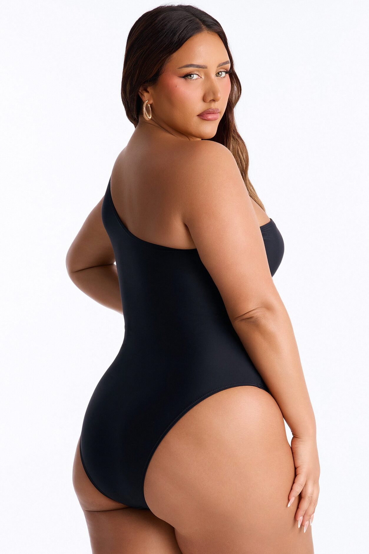 Maya One Shoulder 1 Piece Shimmer Swimsuit - Black