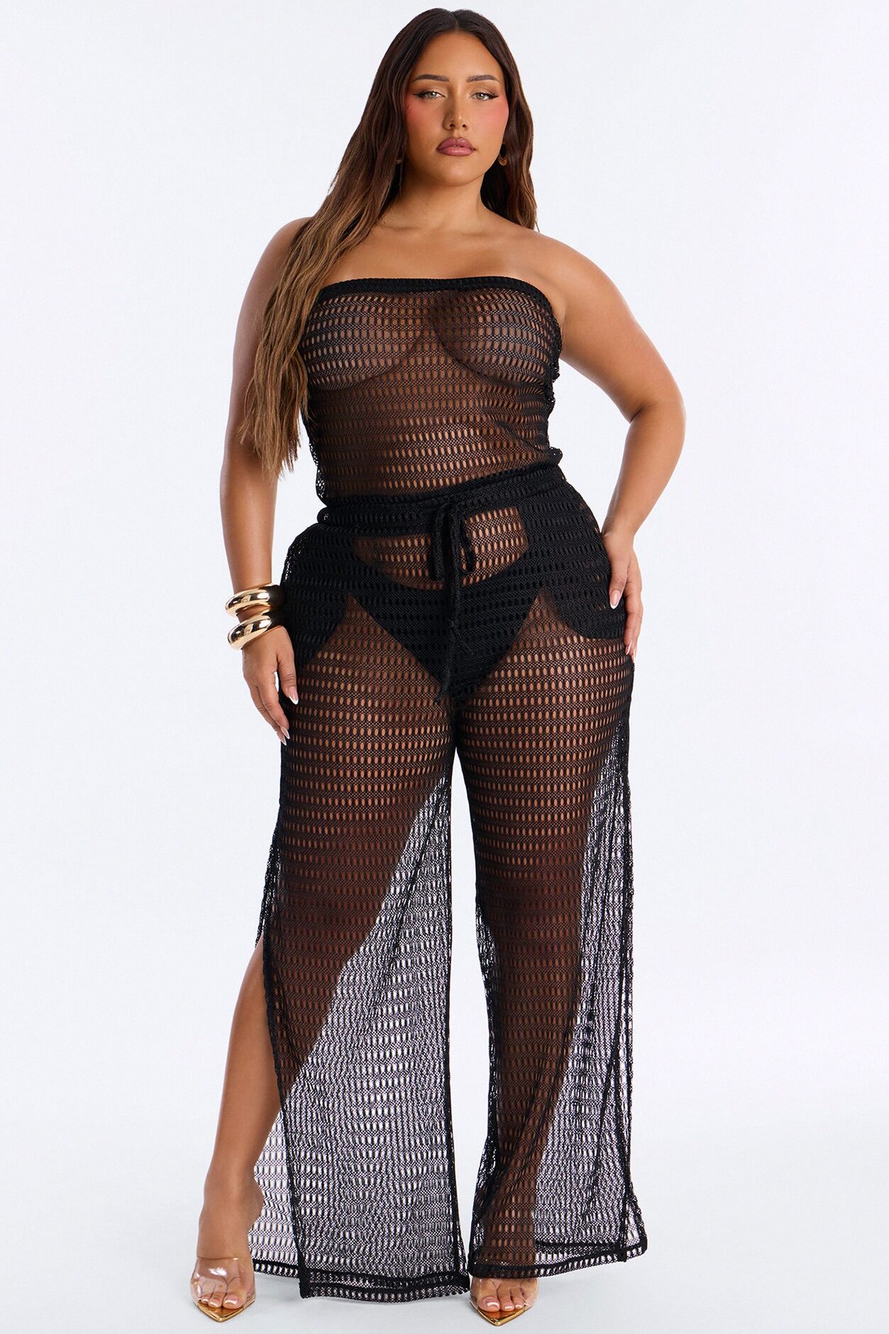 Sunny Shores Metallic Strapless Cover Up Jumpsuit - Black