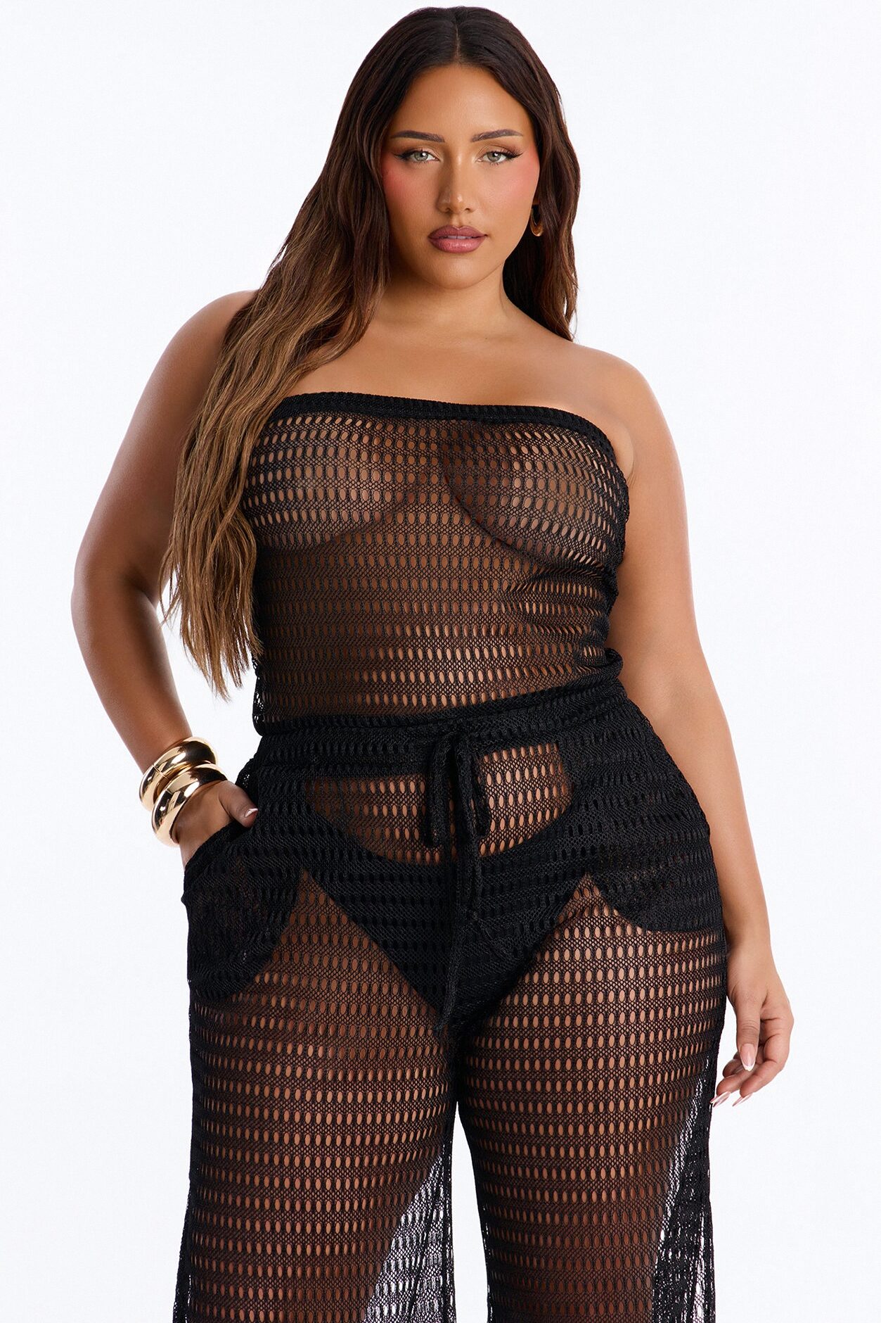 Sunny Shores Metallic Strapless Cover Up Jumpsuit - Black