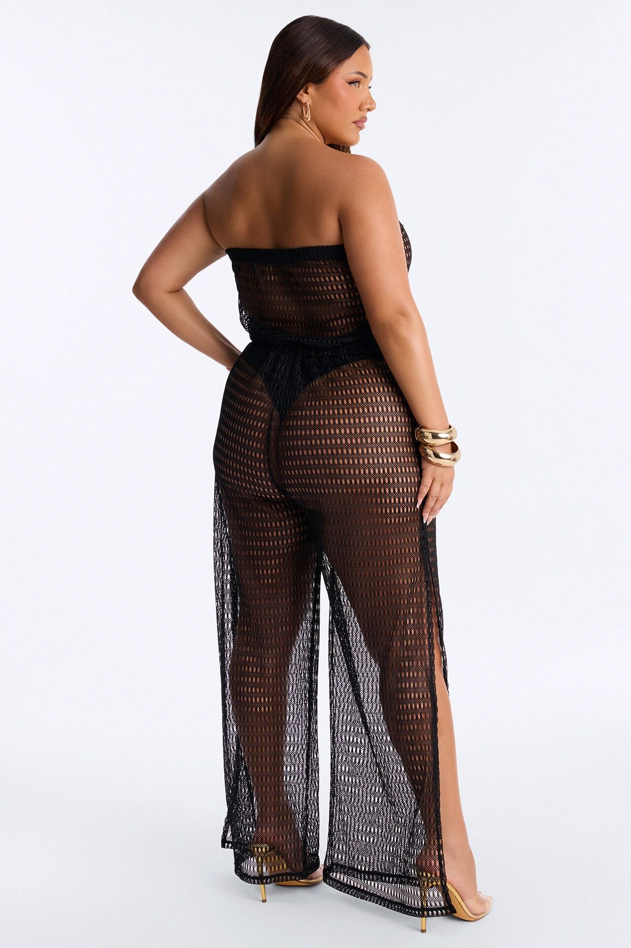 Sunny Shores Metallic Strapless Cover Up Jumpsuit - Black