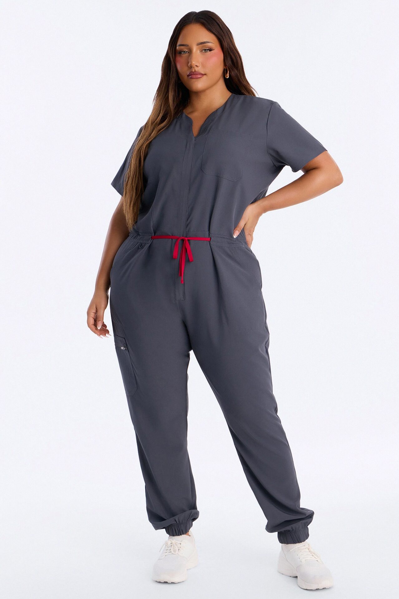 Prime Care Belted Uniform Scrub Jumpsuit - Charcoal