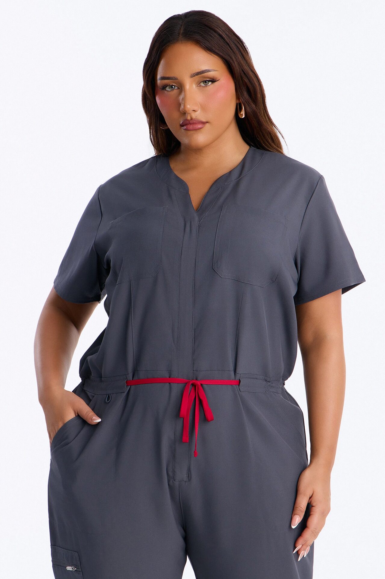 Prime Care Belted Uniform Scrub Jumpsuit - Charcoal