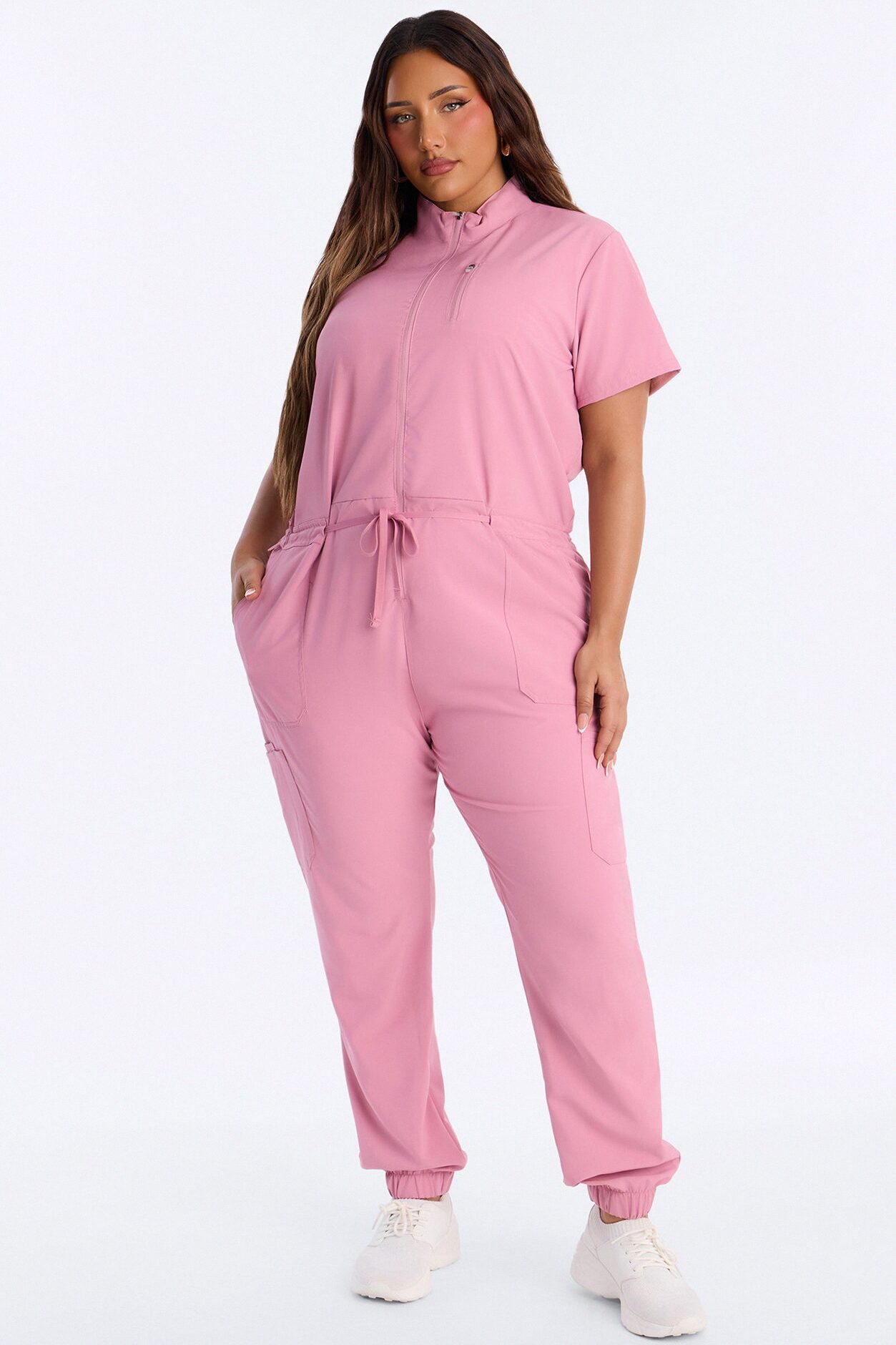 Standard Procedure Zip Up Jogger Uniform Scrub Jumpsuit - Mauve