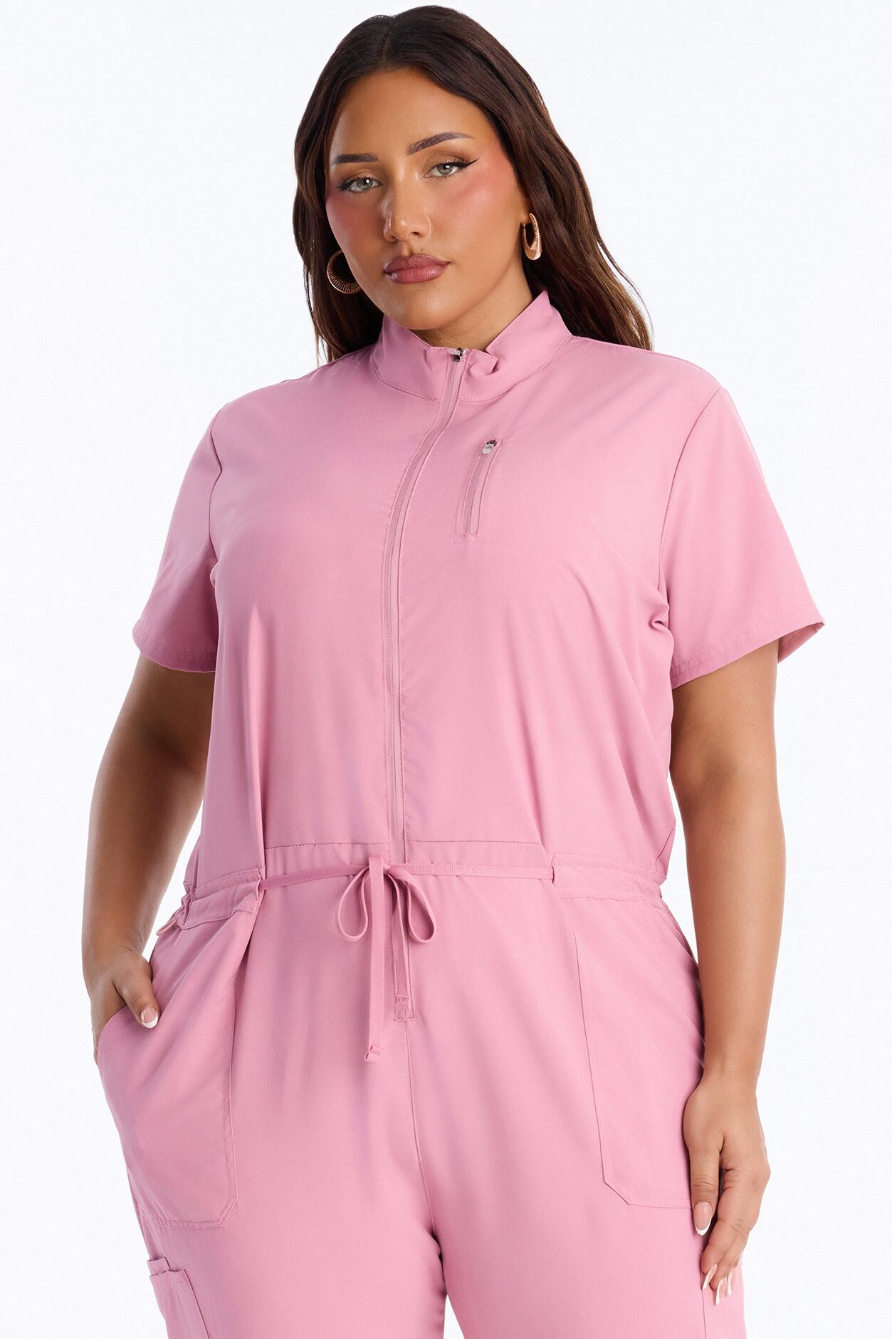 Standard Procedure Zip Up Jogger Uniform Scrub Jumpsuit - Mauve