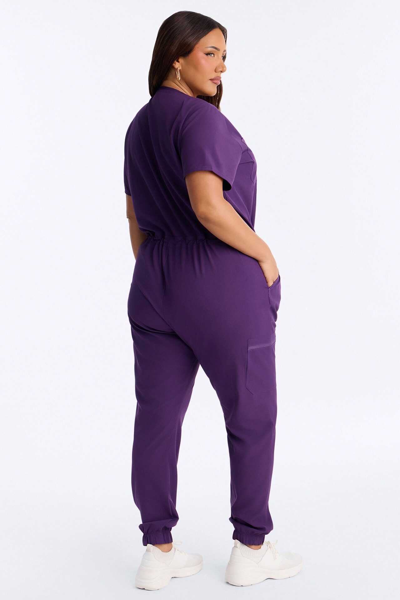 Prime Care Belted Uniform Scrub Jumpsuit - Eggplant