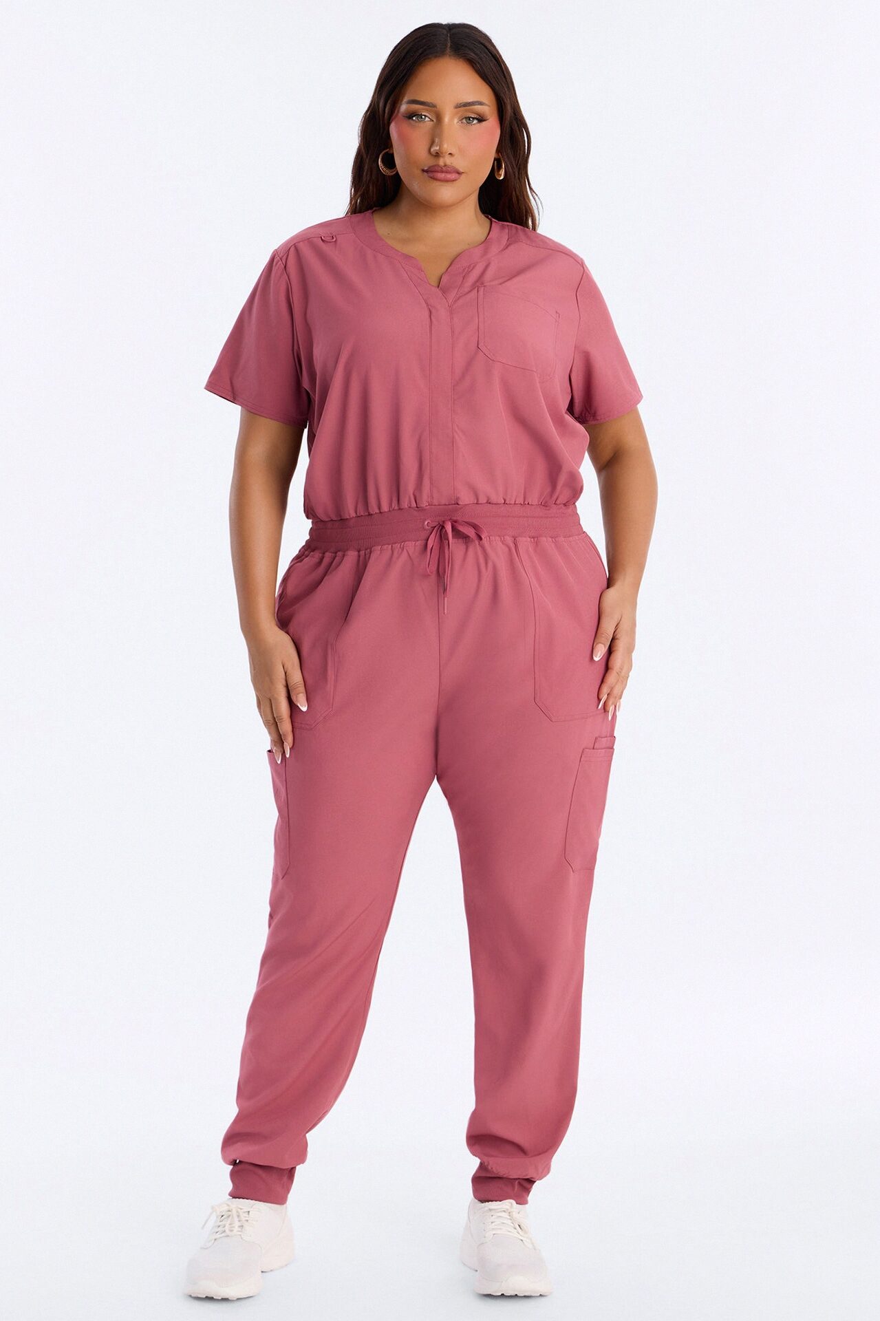 Full Shift Stretch Jogger Scrub Uniform Jumpsuit - Rose