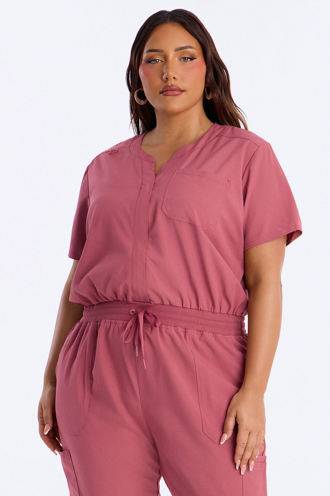Full Shift Stretch Jogger Scrub Uniform Jumpsuit - Rose