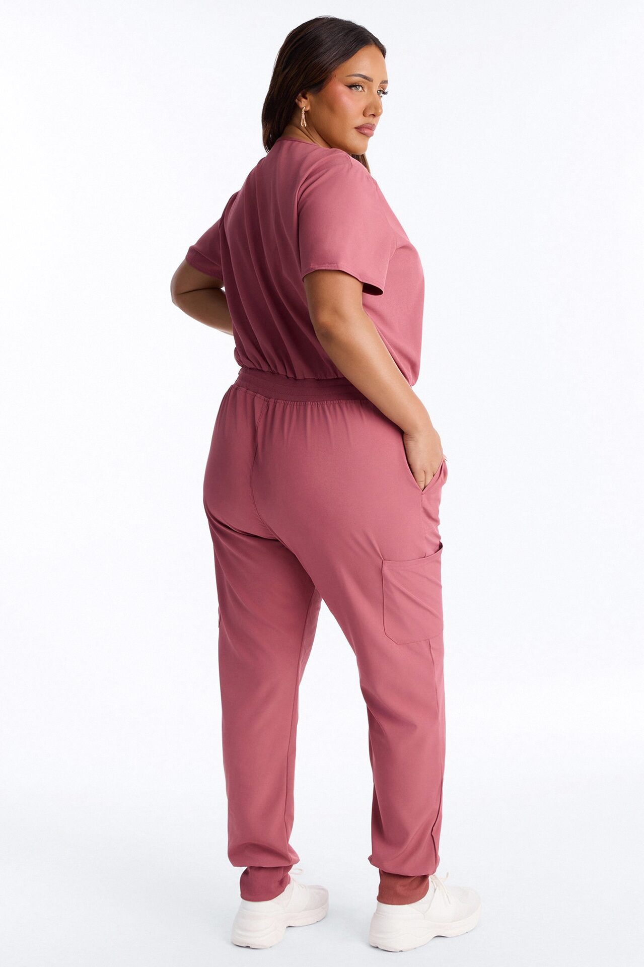 Full Shift Stretch Jogger Scrub Uniform Jumpsuit - Rose