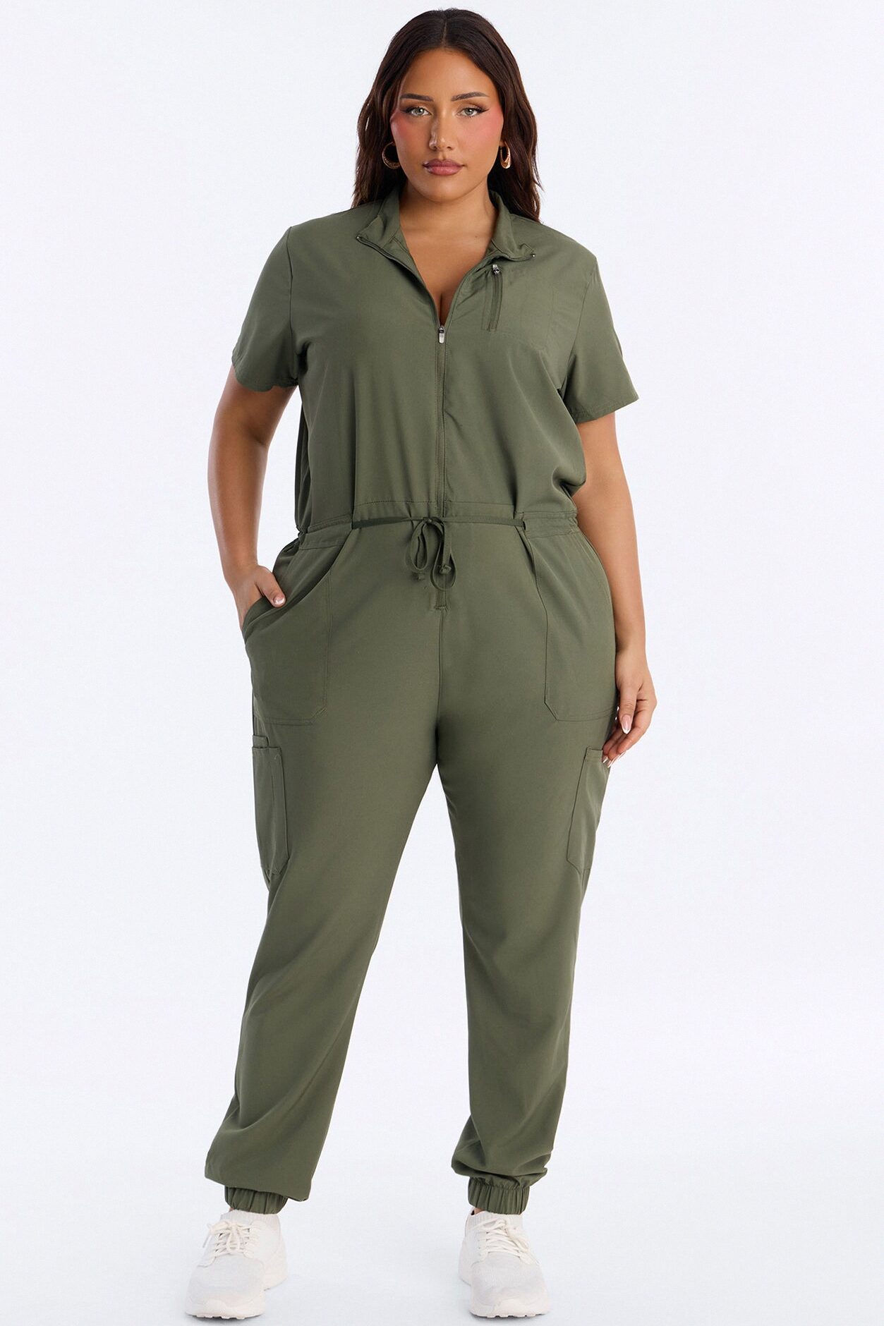 Standard Procedure Zip Up Jogger Uniform Scrub Jumpsuit - Olive