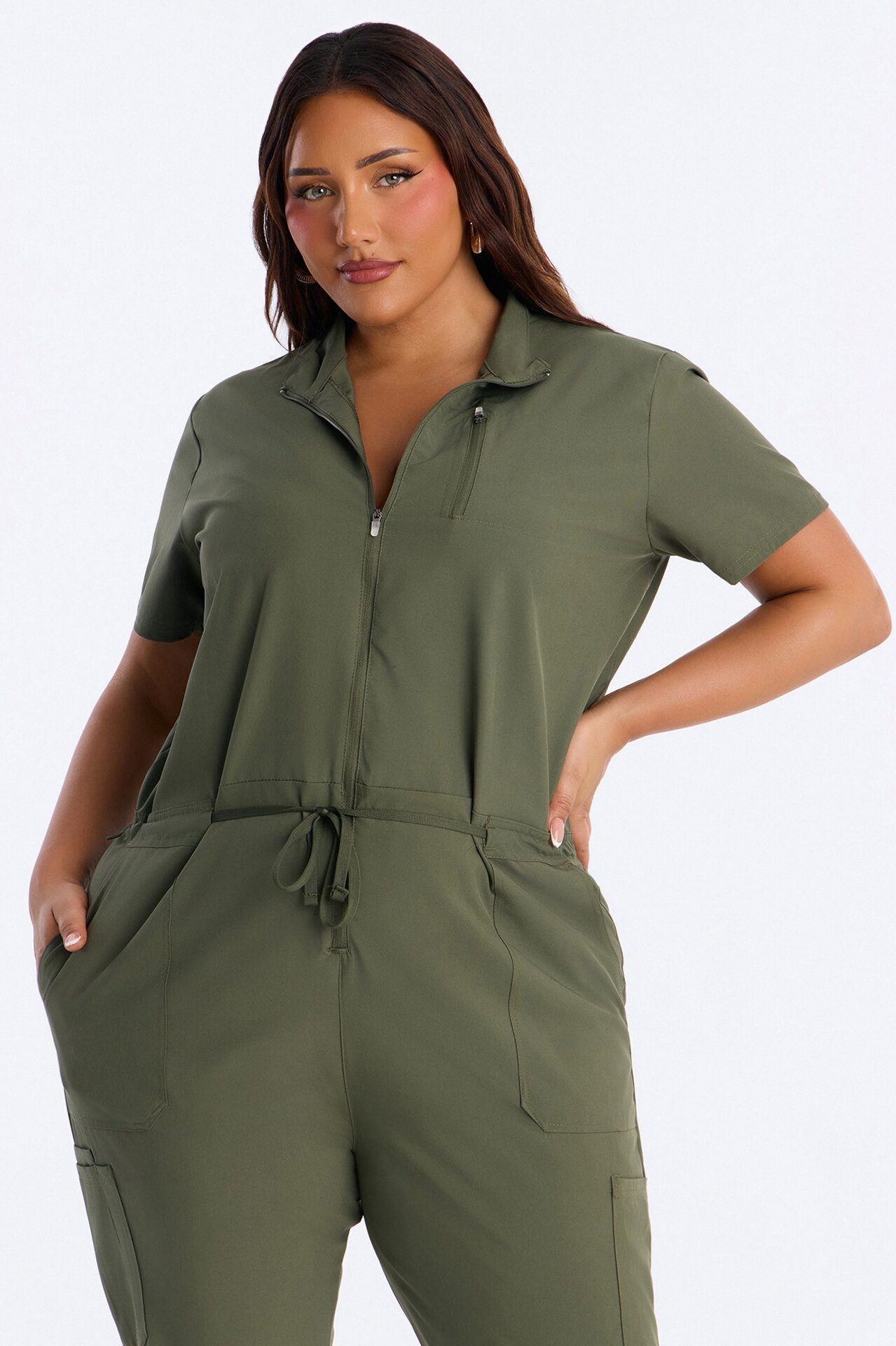 Standard Procedure Zip Up Jogger Uniform Scrub Jumpsuit - Olive